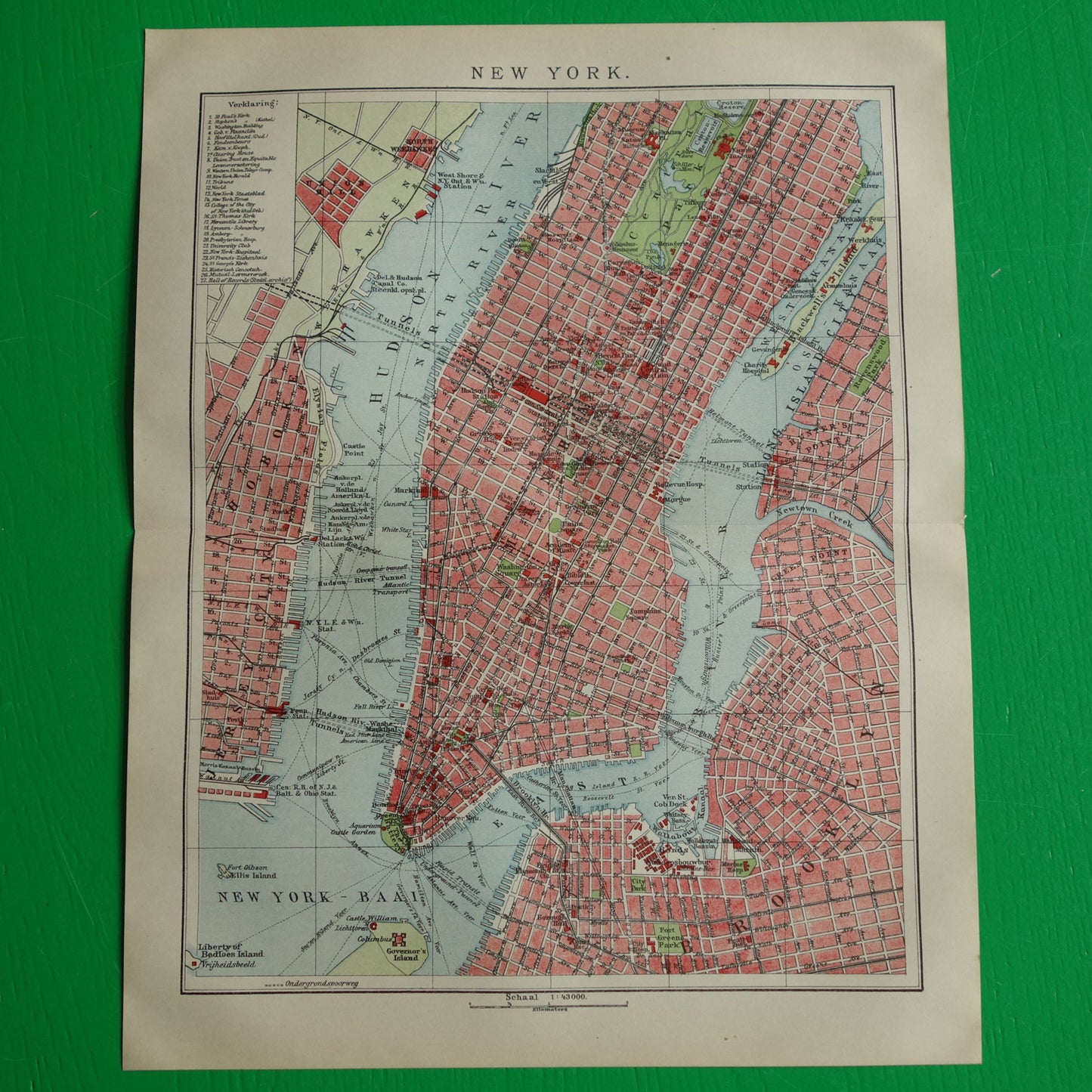 Antieke plattegrond van New York uit 1920 originele oude kaart van New York City Vintage Nederlandse kaarten