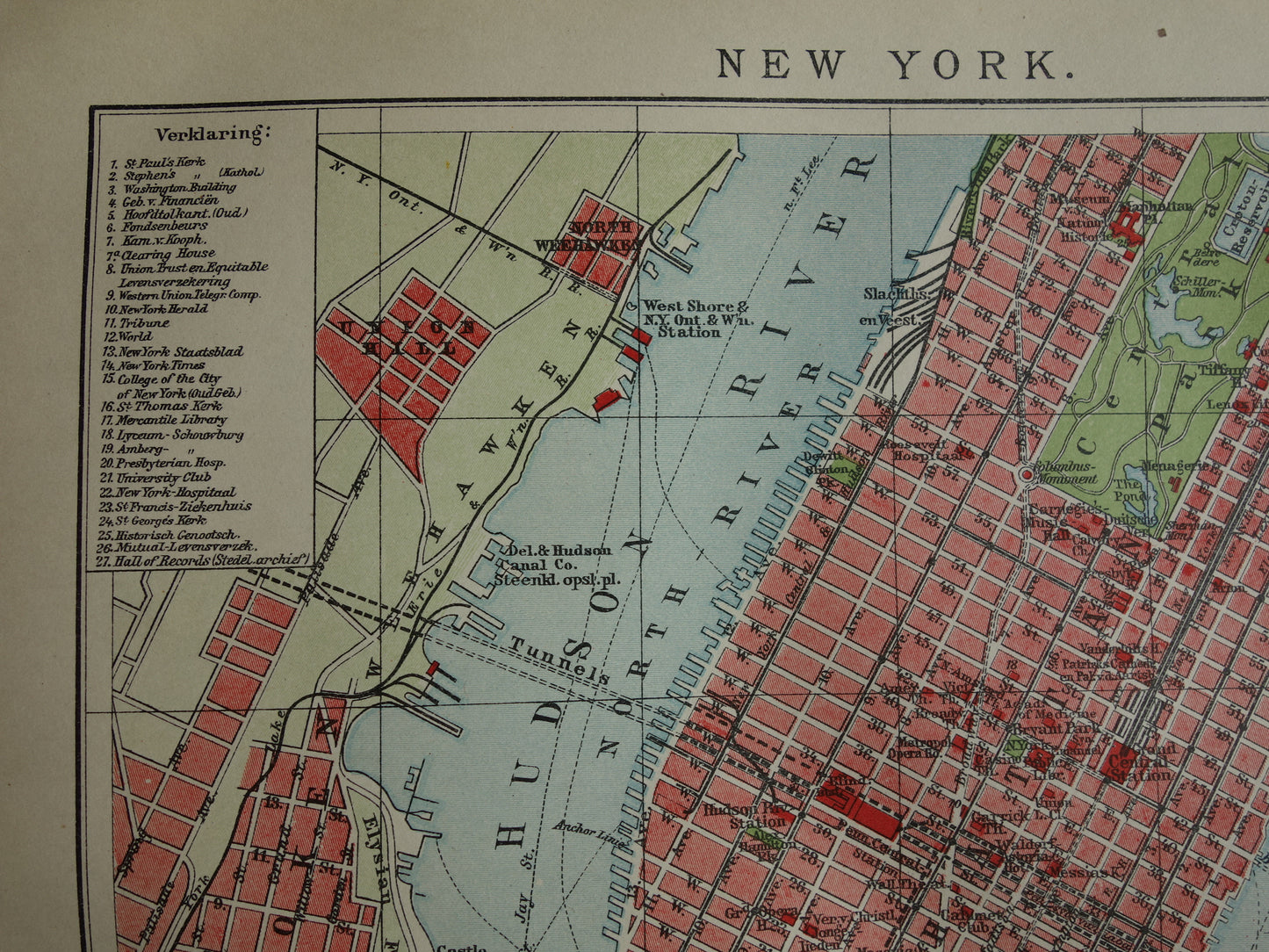 Antieke plattegrond van New York uit 1920 originele oude kaart van New York City Vintage Nederlandse kaarten
