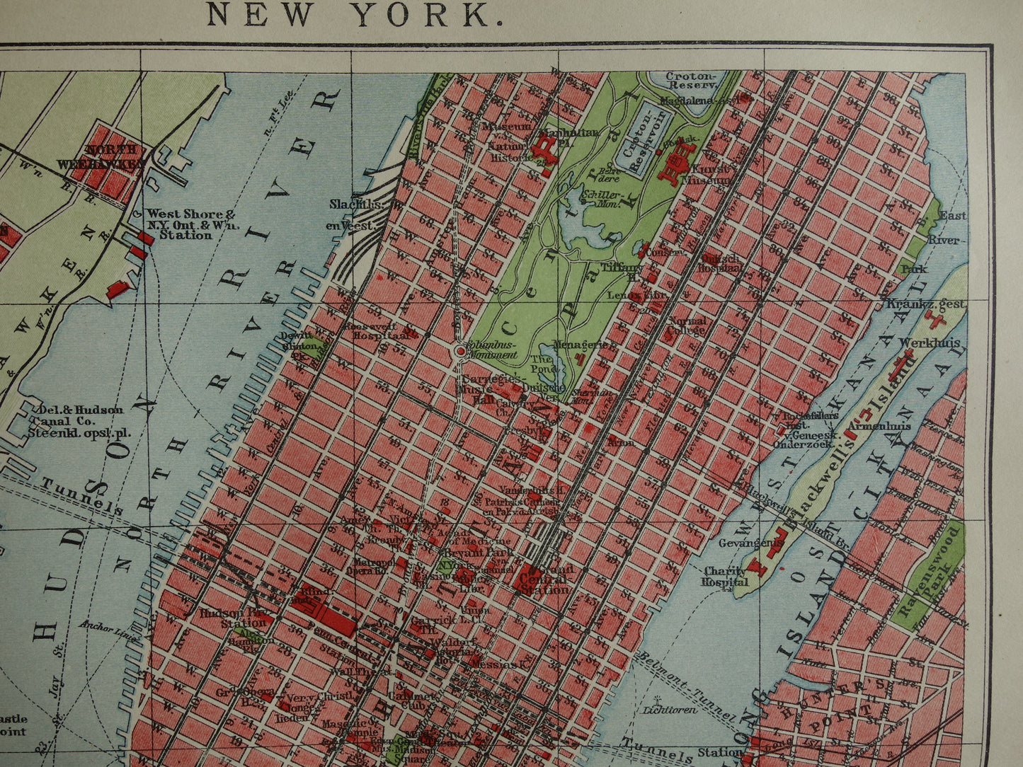Antieke plattegrond van New York uit 1920 originele oude kaart van New York City Vintage Nederlandse kaarten