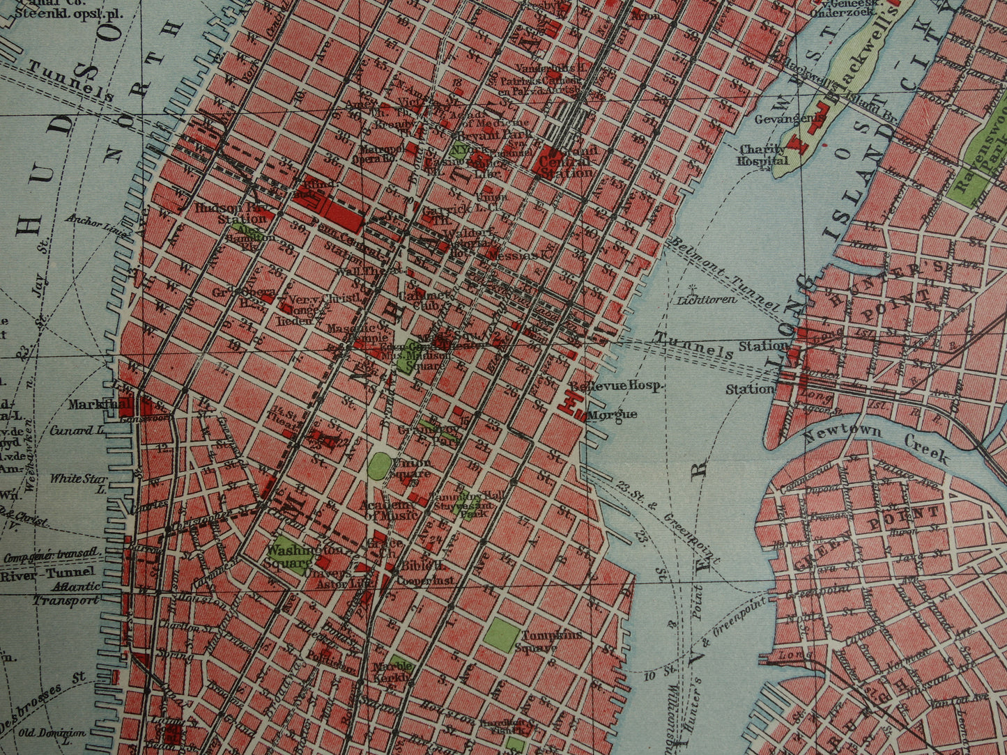 Antieke plattegrond van New York uit 1920 originele oude kaart van New York City Vintage Nederlandse kaarten