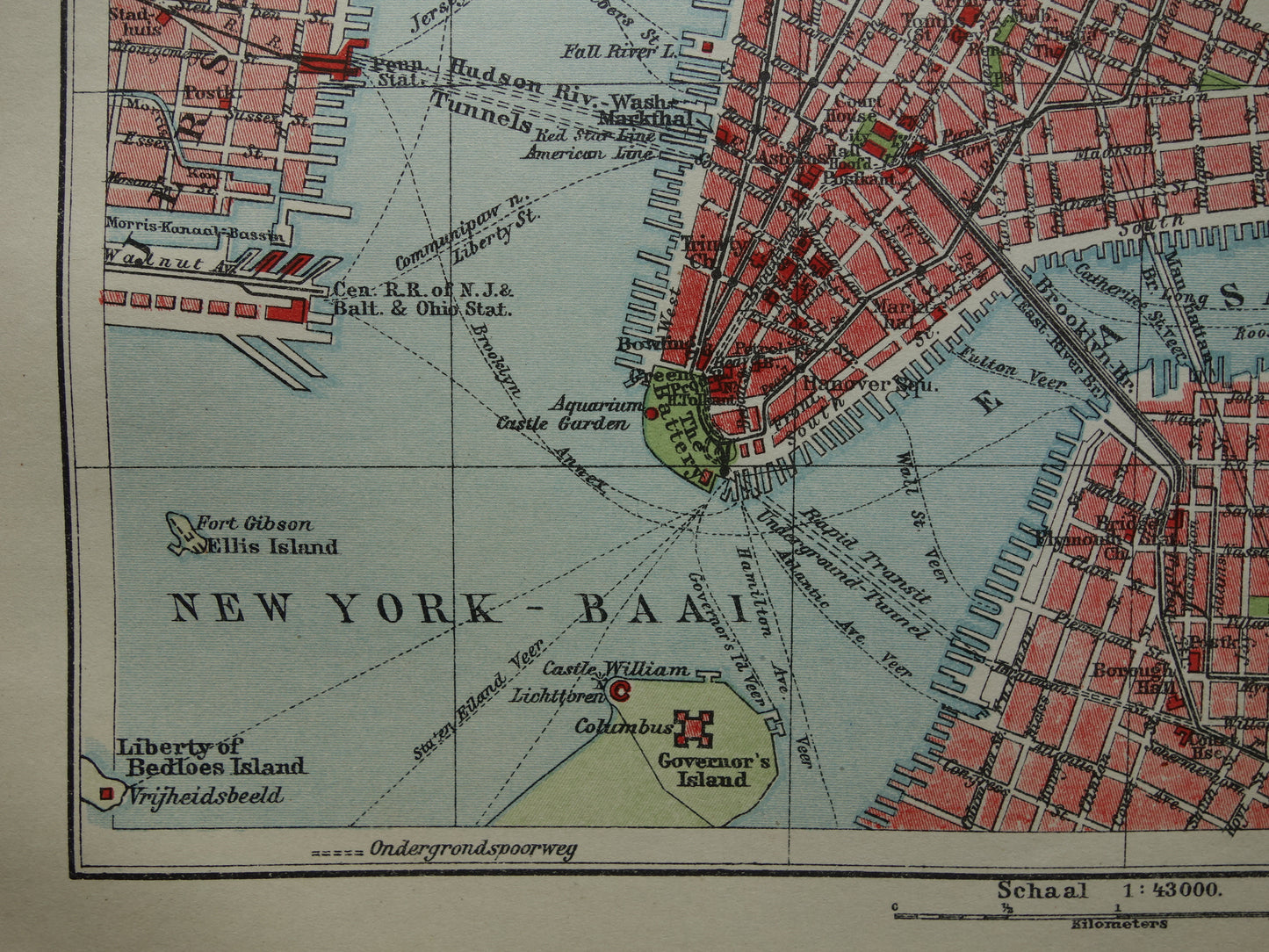 Antieke plattegrond van New York uit 1920 originele oude kaart van New York City Vintage Nederlandse kaarten