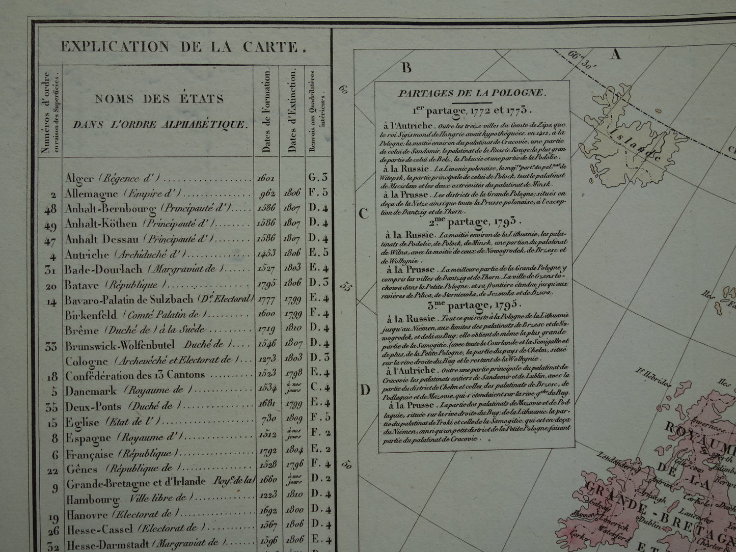 Oude kaart van Europa in het jaar 1795 originele antieke landkaart uit 1830 Deling van Polen geschiedeniskaart