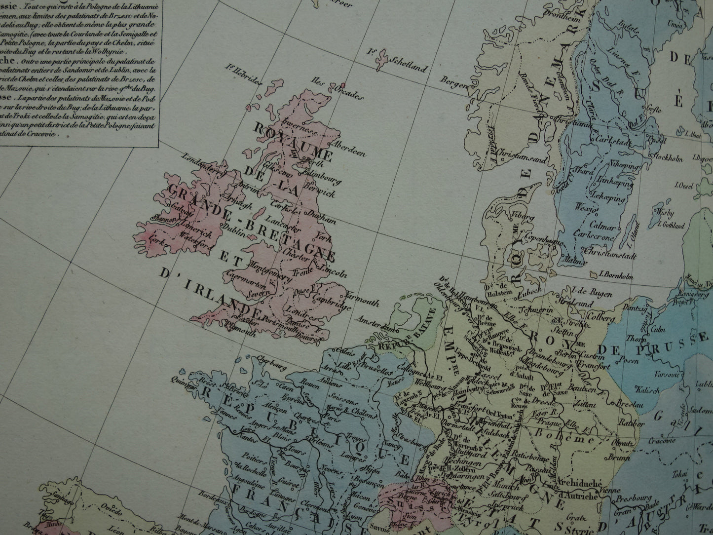 Oude kaart van Europa in het jaar 1795 originele antieke landkaart uit 1830 Deling van Polen geschiedeniskaart