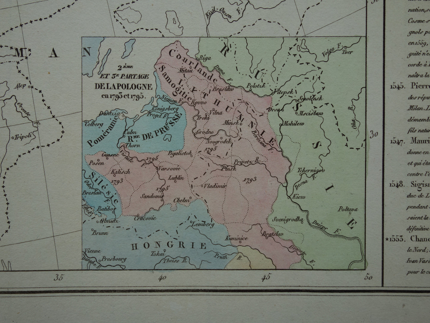 Oude kaart van Europa in het jaar 1795 originele antieke landkaart uit 1830 Deling van Polen geschiedeniskaart