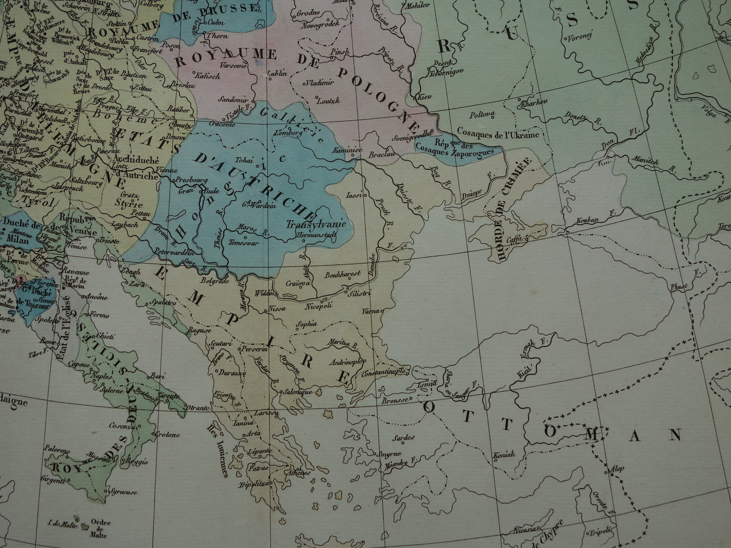 Oude kaart van Europa in het jaar 1773 originele antieke landkaart uit 1830 Eerste deling van Polen geschiedeniskaart
