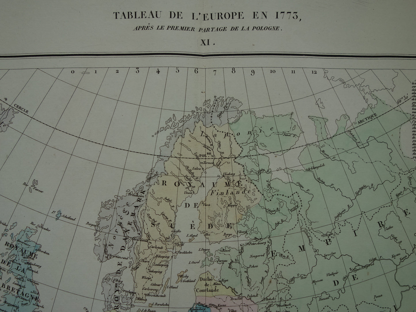 Oude kaart van Europa in het jaar 1773 originele antieke landkaart uit 1830 Eerste deling van Polen geschiedeniskaart