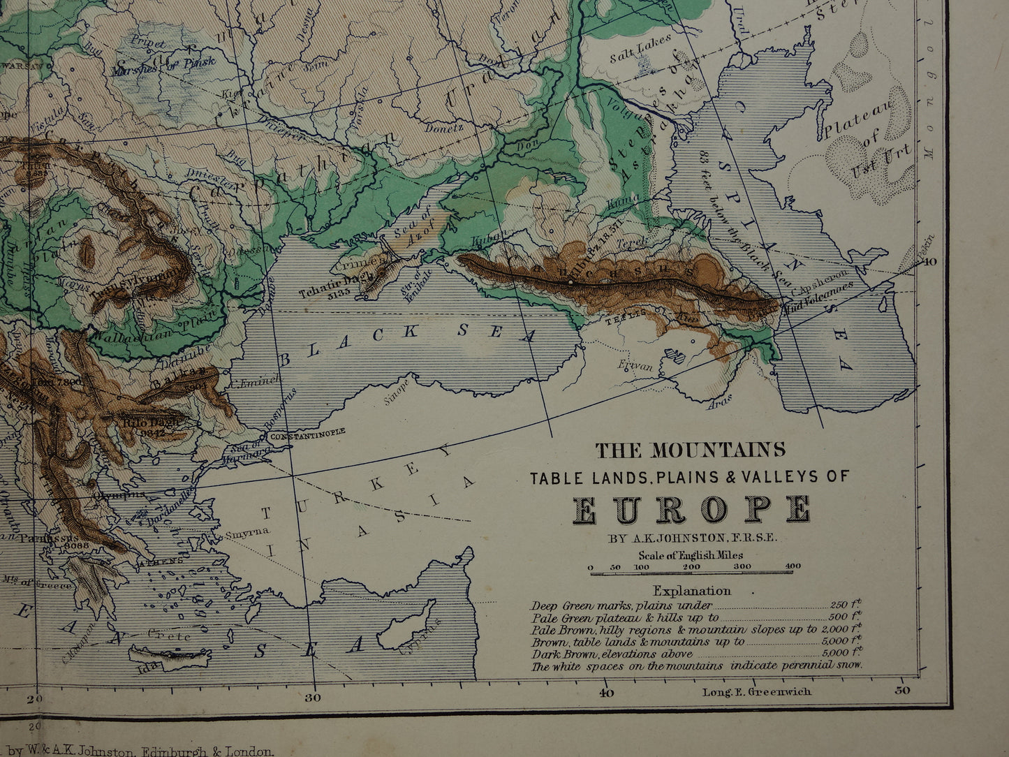 Europa antieke kaart van Europa 140+ jaar oude landkaart van continent uit 1879 - originele vintage hoogtekaart
