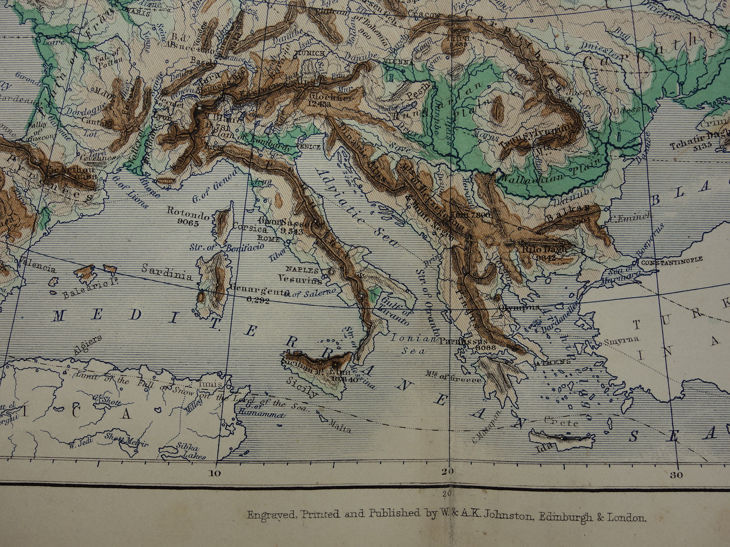 Europa antieke kaart van Europa 140+ jaar oude landkaart van continent uit 1879 - originele vintage hoogtekaart