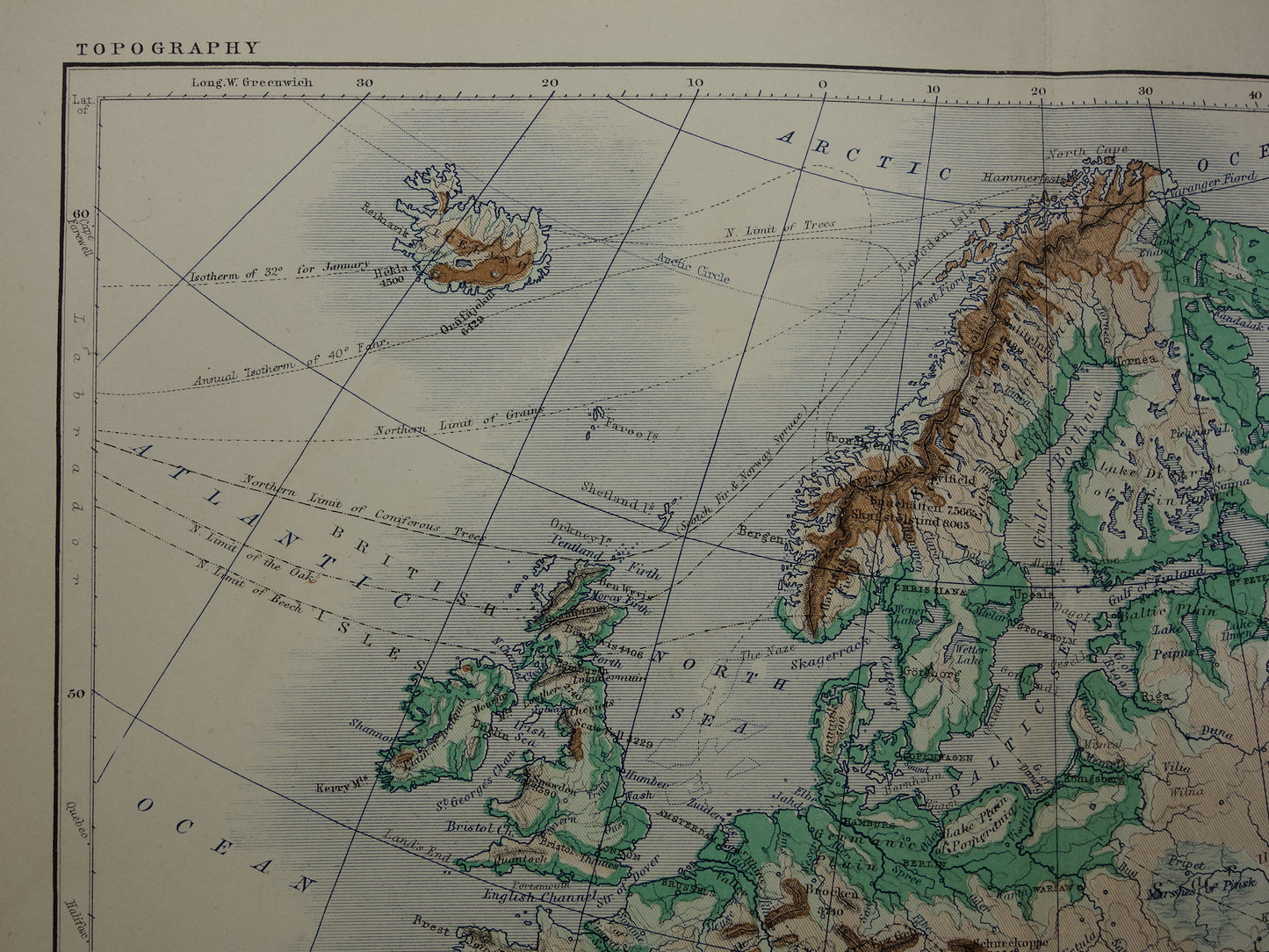Europa antieke kaart van Europa 140+ jaar oude landkaart van continent uit 1879 - originele vintage hoogtekaart