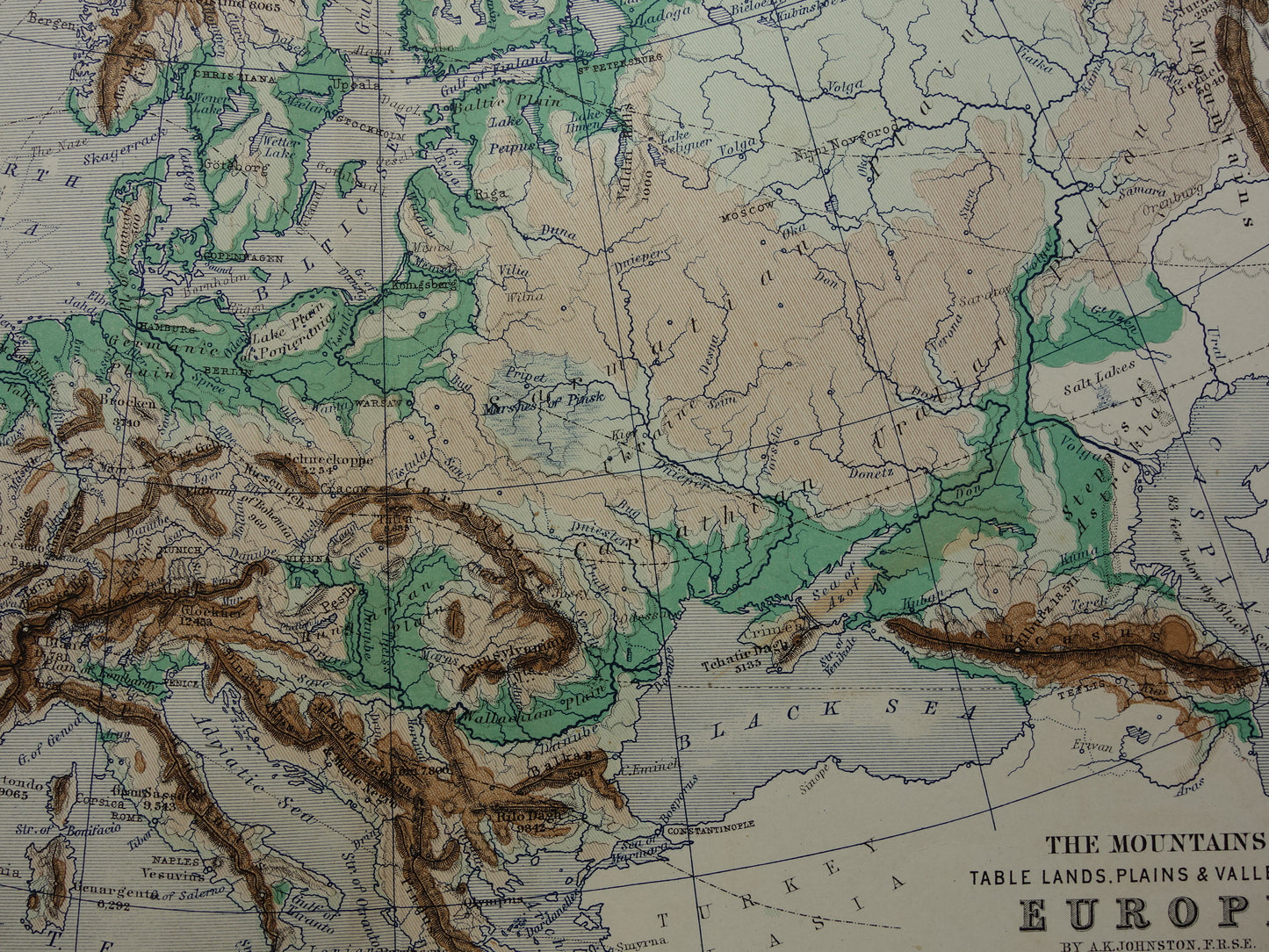 Europa antieke kaart van Europa 140+ jaar oude landkaart van continent uit 1879 - originele vintage hoogtekaart