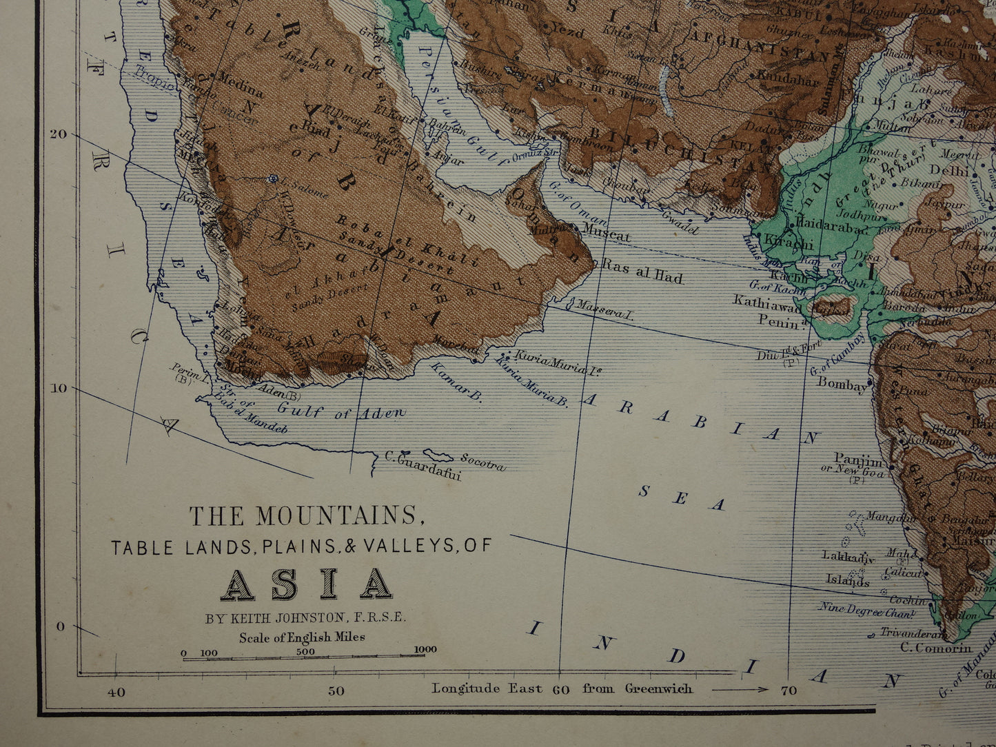 Azië antieke kaart van Azië 140+ jaar oude landkaart van continent uit 1879 - originele vintage hoogtekaart