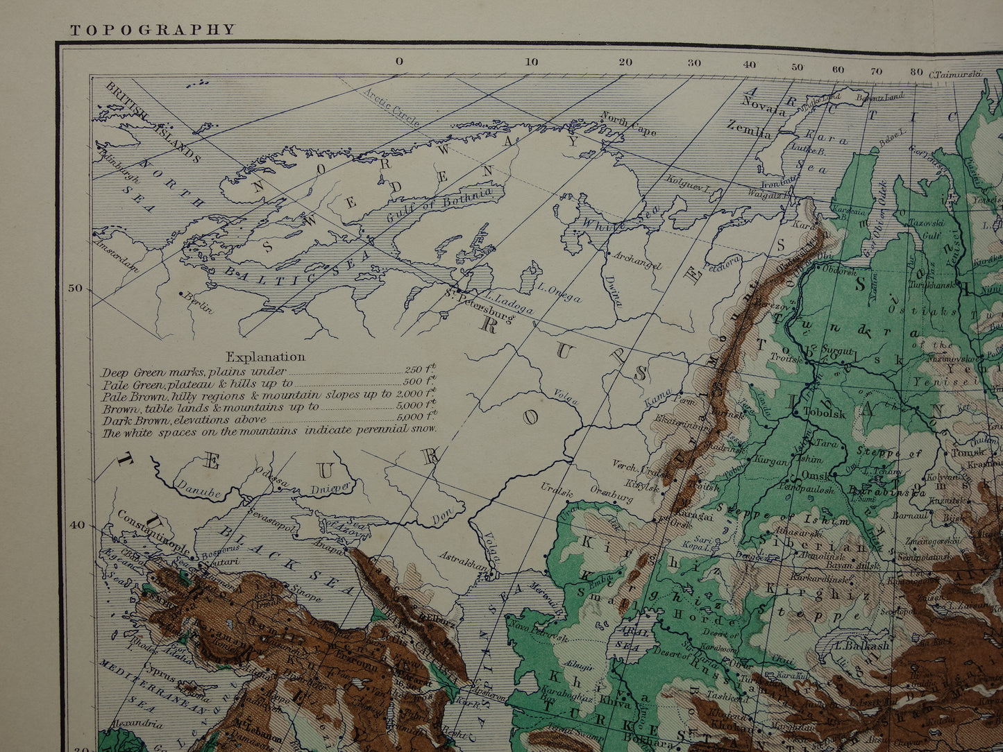 Azië antieke kaart van Azië 140+ jaar oude landkaart van continent uit 1879 - originele vintage hoogtekaart