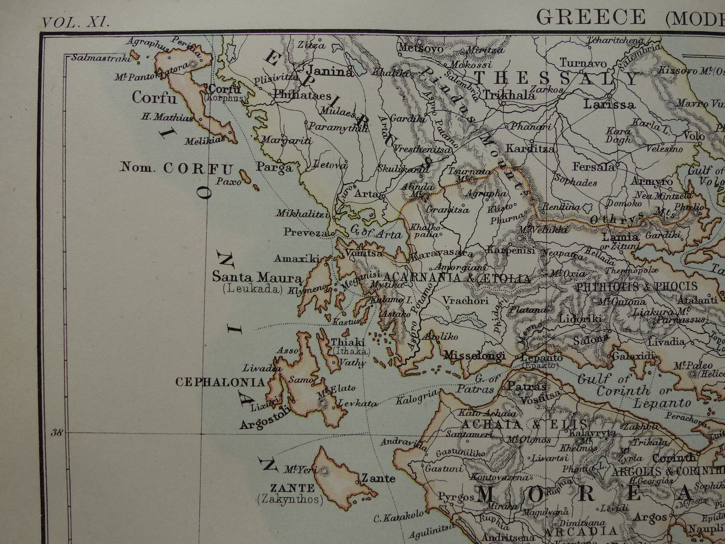 GRIEKENLAND oude landkaart van Griekenland originele Engelse antieke kaart uit 1880 vintage kaarten