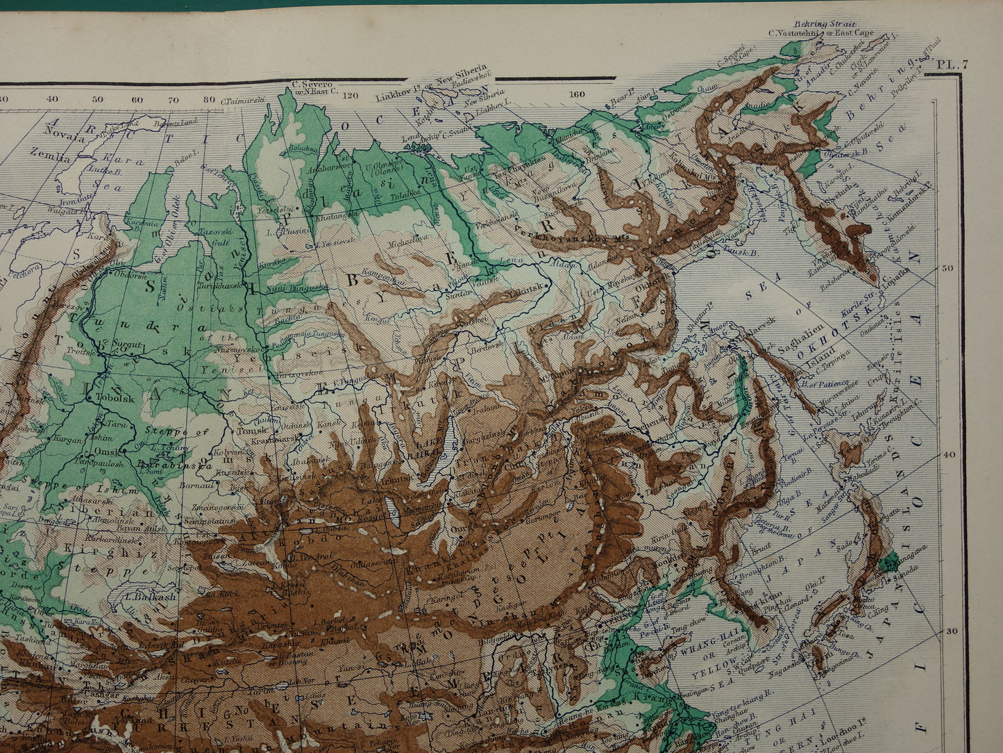 Azië antieke kaart van Azië 140+ jaar oude landkaart van continent uit 1879 - originele vintage hoogtekaart