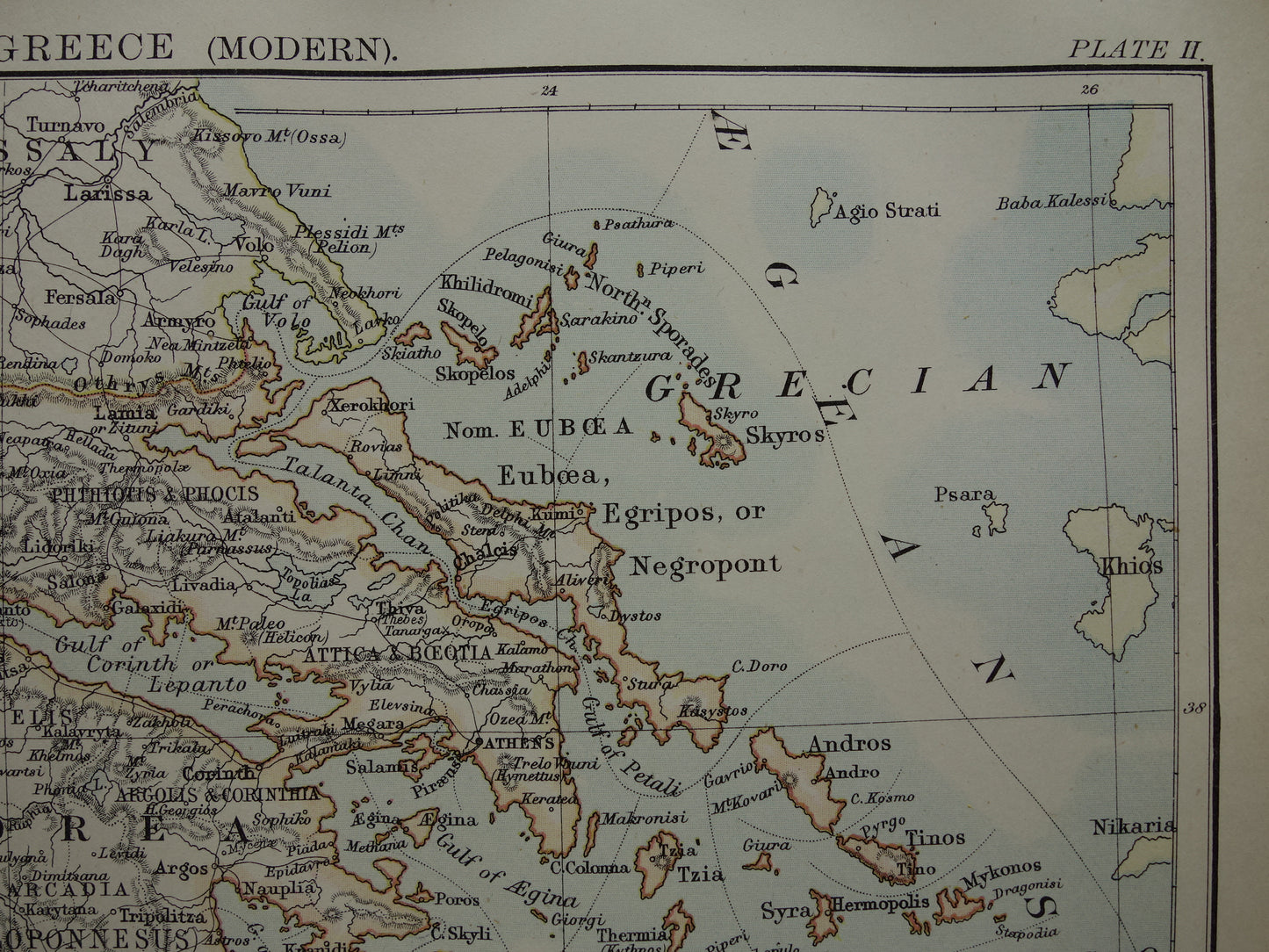 GRIEKENLAND oude landkaart van Griekenland originele Engelse antieke kaart uit 1880 vintage kaarten