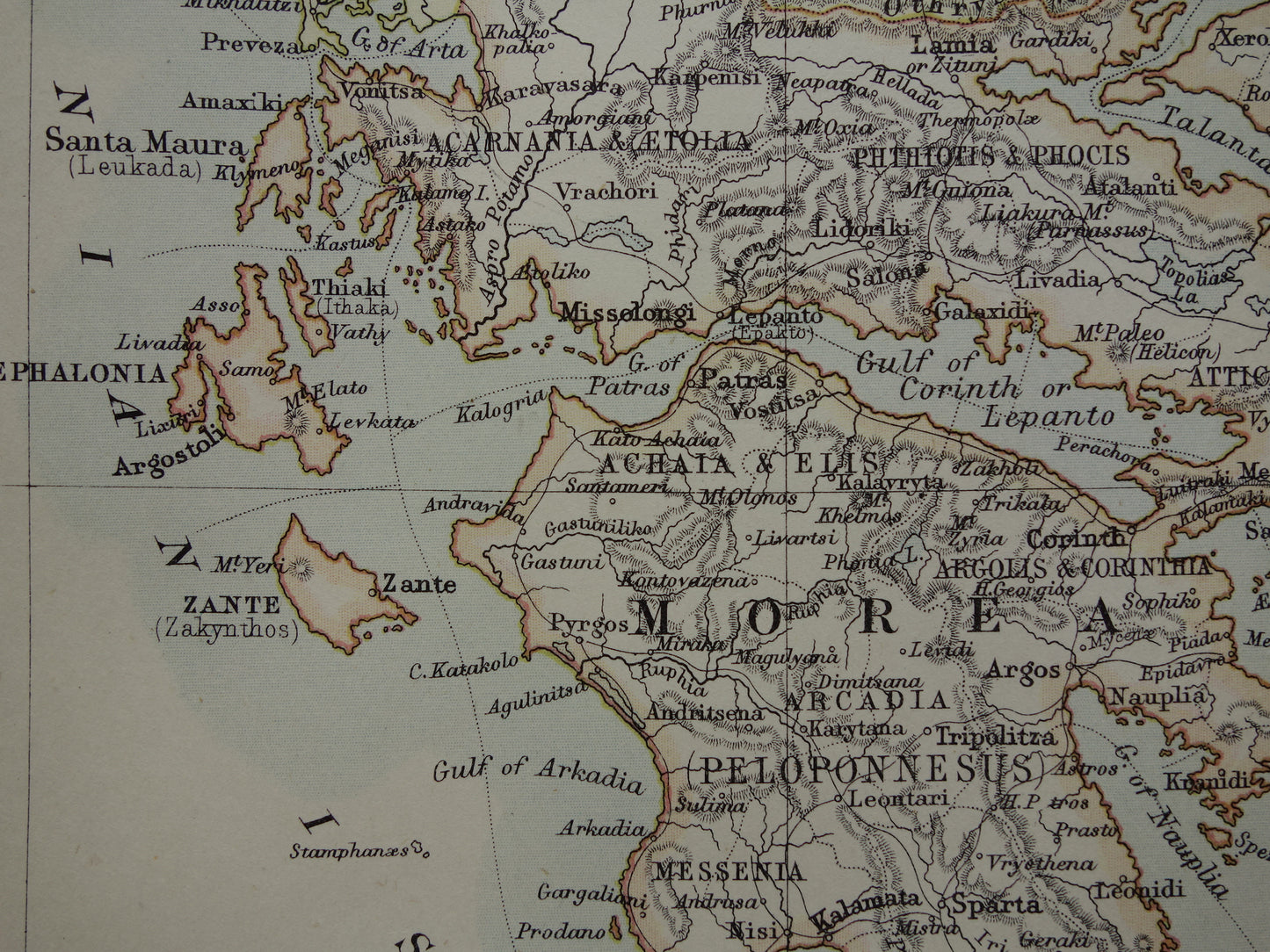GRIEKENLAND oude landkaart van Griekenland originele Engelse antieke kaart uit 1880 vintage kaarten