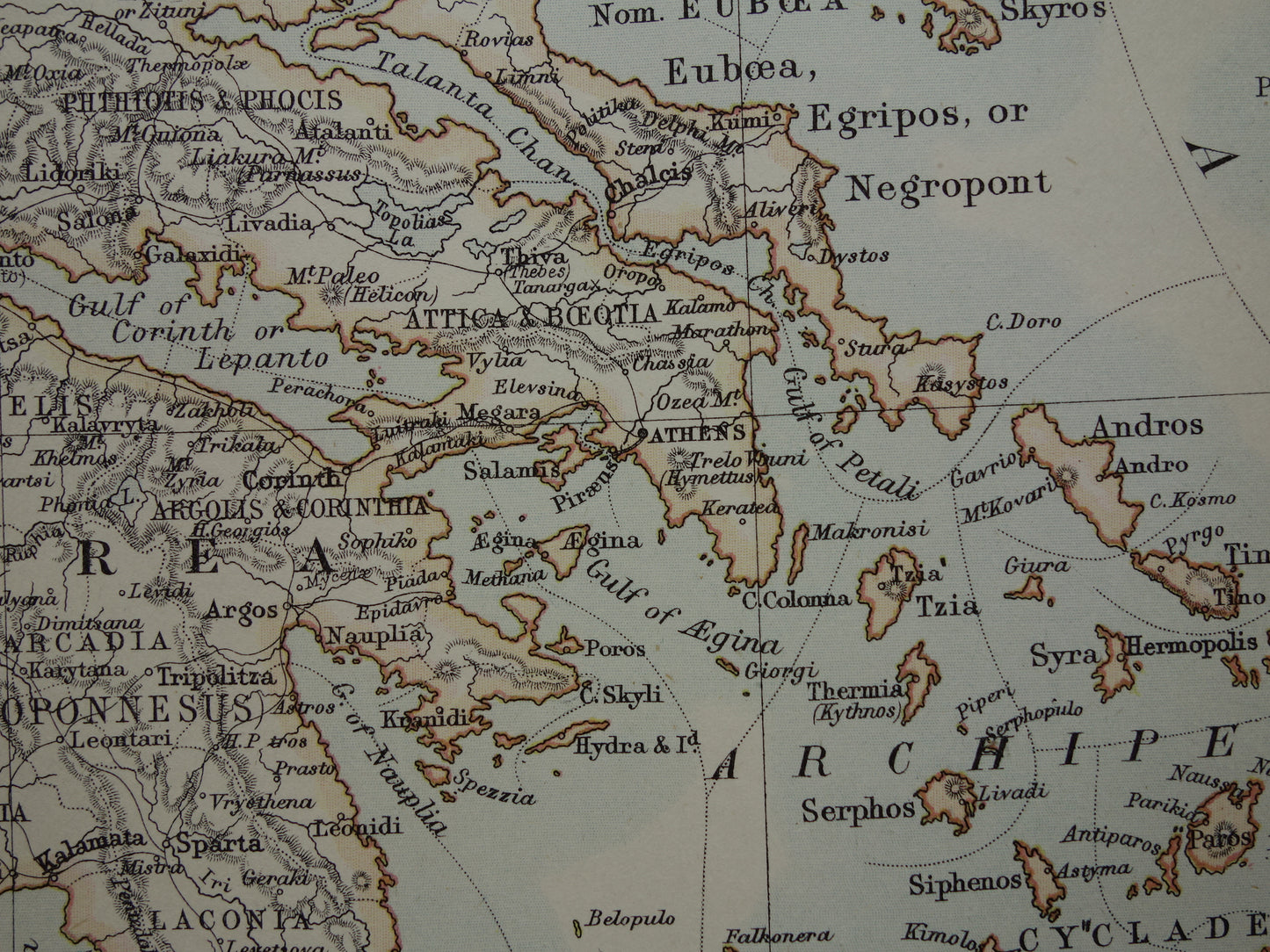 GRIEKENLAND oude landkaart van Griekenland originele Engelse antieke kaart uit 1880 vintage kaarten