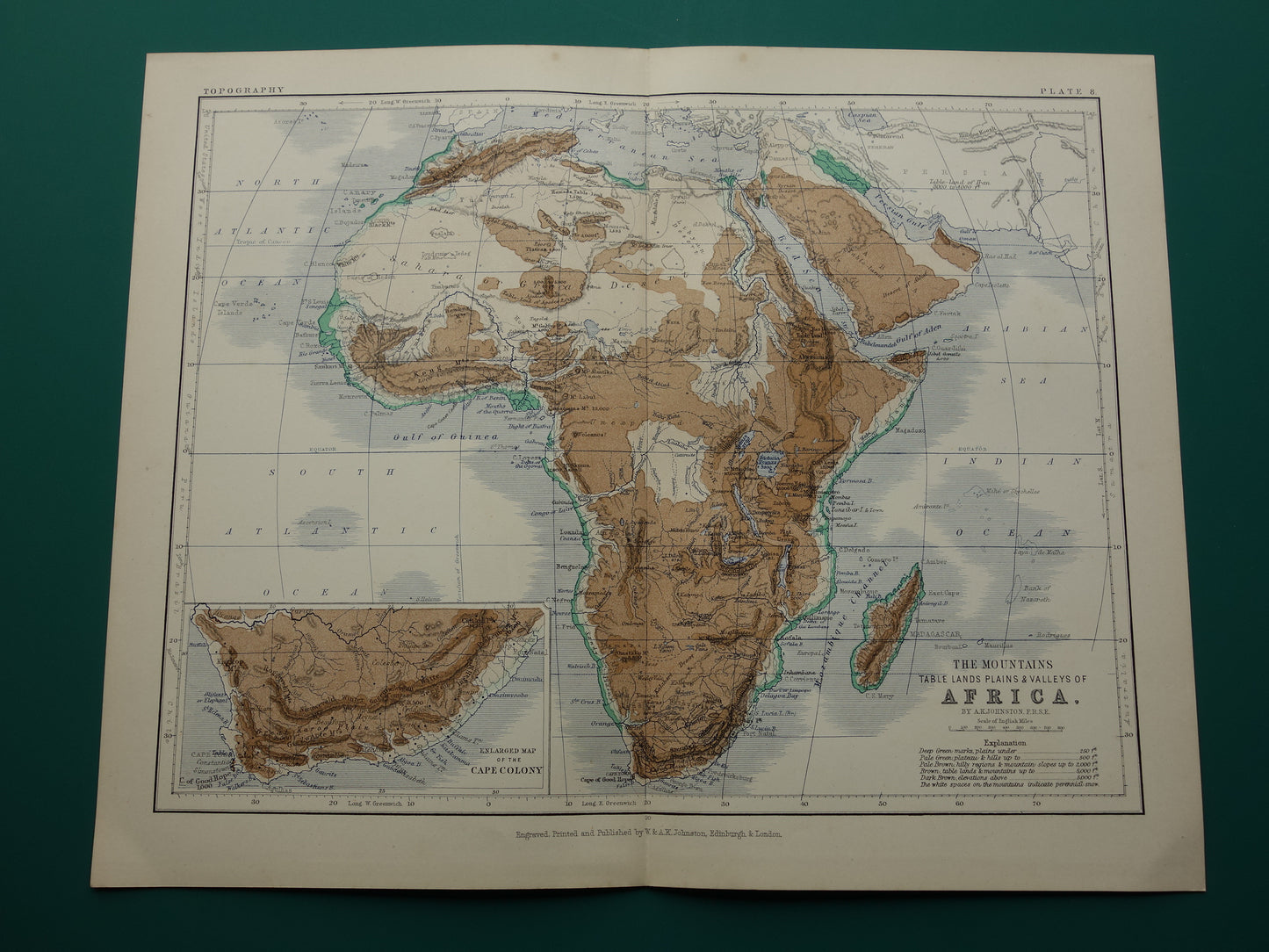 AFRIKA antieke kaart van Afrika 140+ jaar oude landkaart van continent uit 1879 - originele vintage hoogtekaart