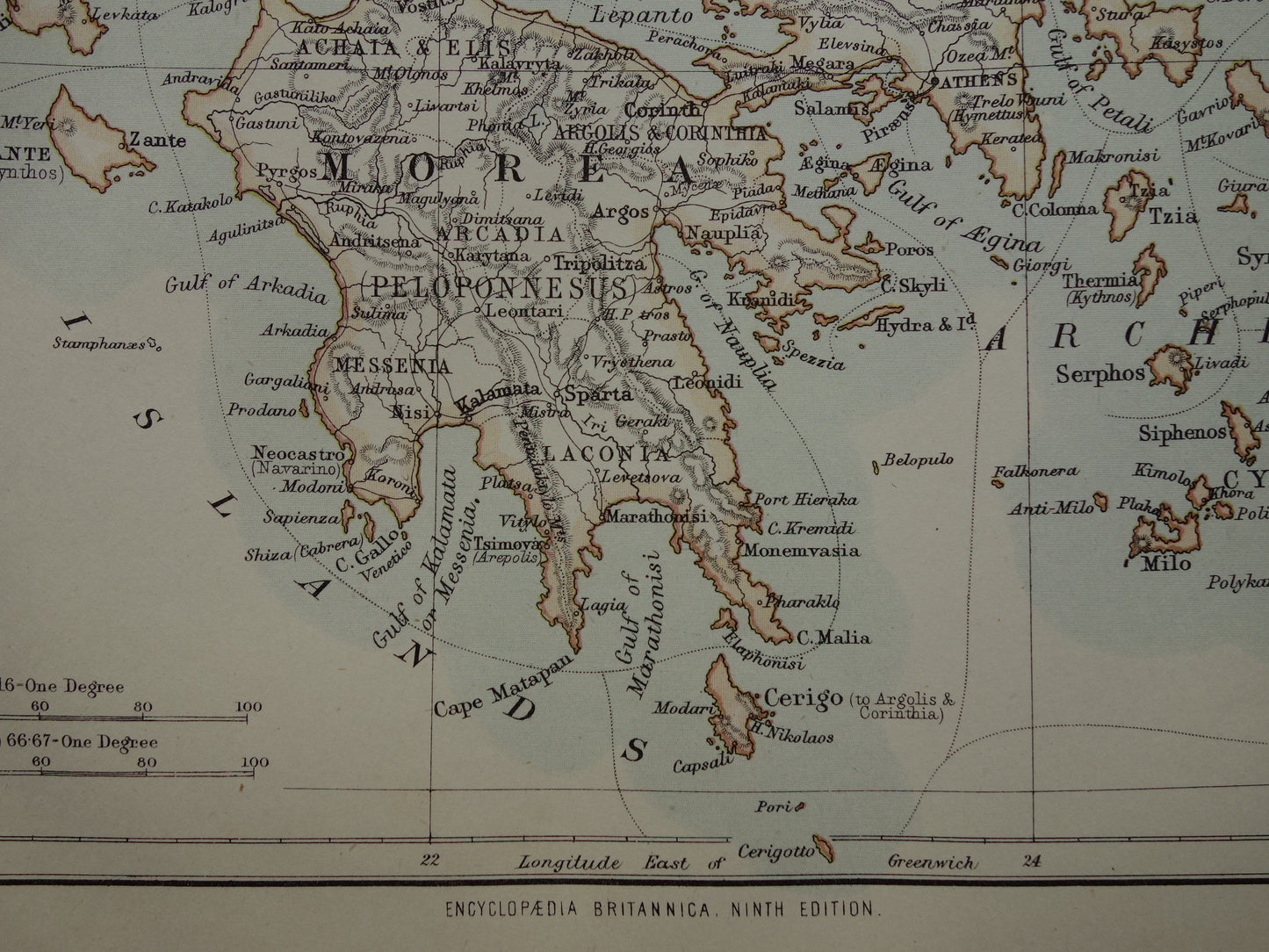 GRIEKENLAND oude landkaart van Griekenland originele Engelse antieke kaart uit 1880 vintage kaarten