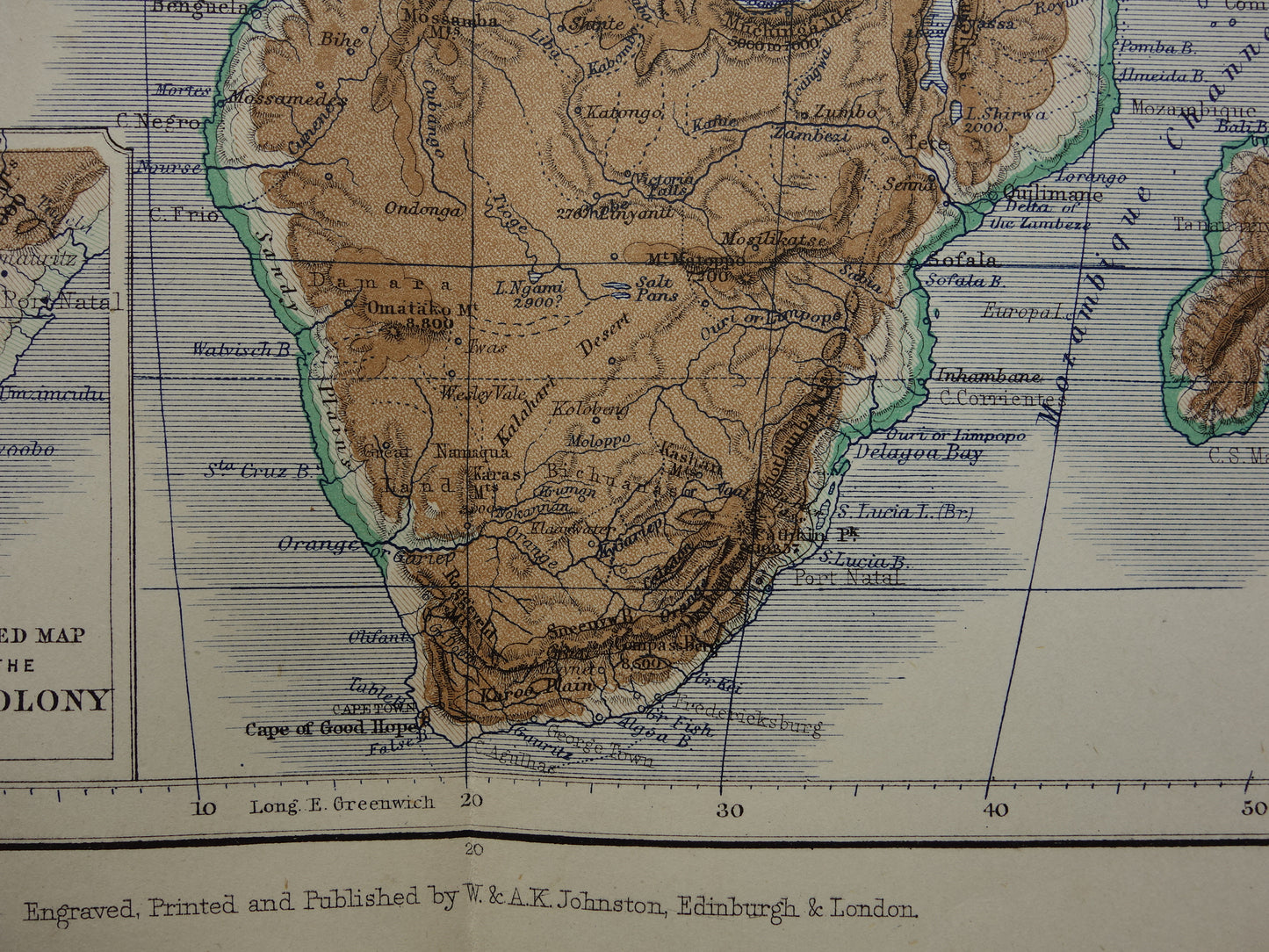 AFRIKA antieke kaart van Afrika 140+ jaar oude landkaart van continent uit 1879 - originele vintage hoogtekaart