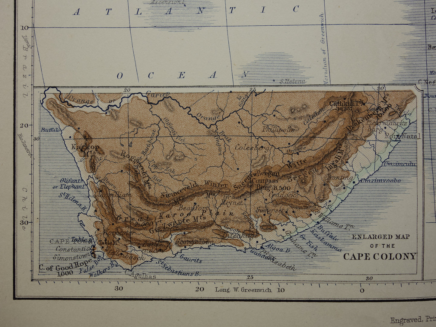 AFRIKA antieke kaart van Afrika 140+ jaar oude landkaart van continent uit 1879 - originele vintage hoogtekaart