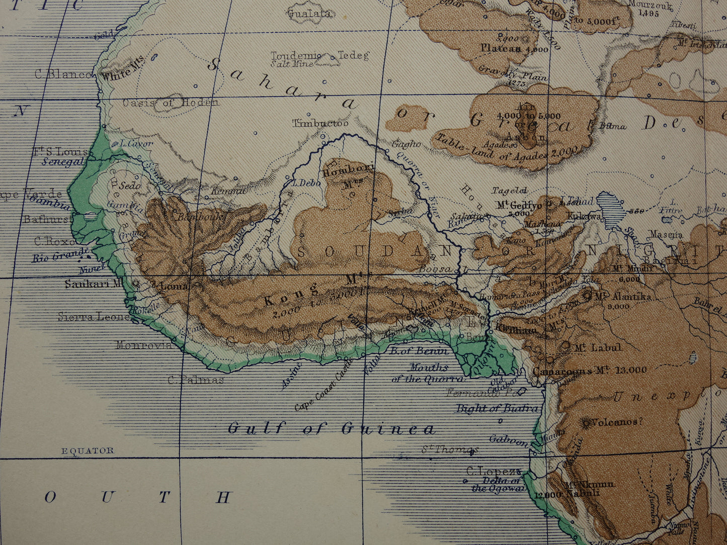 AFRIKA antieke kaart van Afrika 140+ jaar oude landkaart van continent uit 1879 - originele vintage hoogtekaart