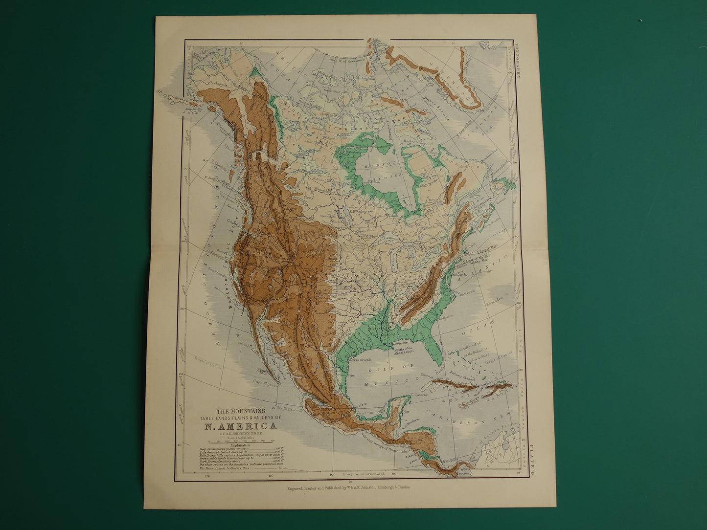 Noord-Amerika antieke kaart van Noord-Amerika 140+ jaar oude landkaart van continent uit 1879 - originele vintage hoogtekaart