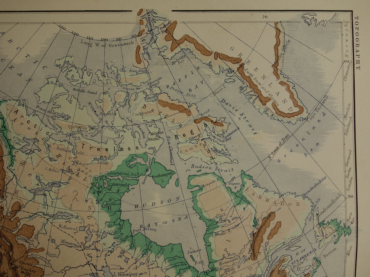 Noord-Amerika antieke kaart van Noord-Amerika 140+ jaar oude landkaart van continent uit 1879 - originele vintage hoogtekaart