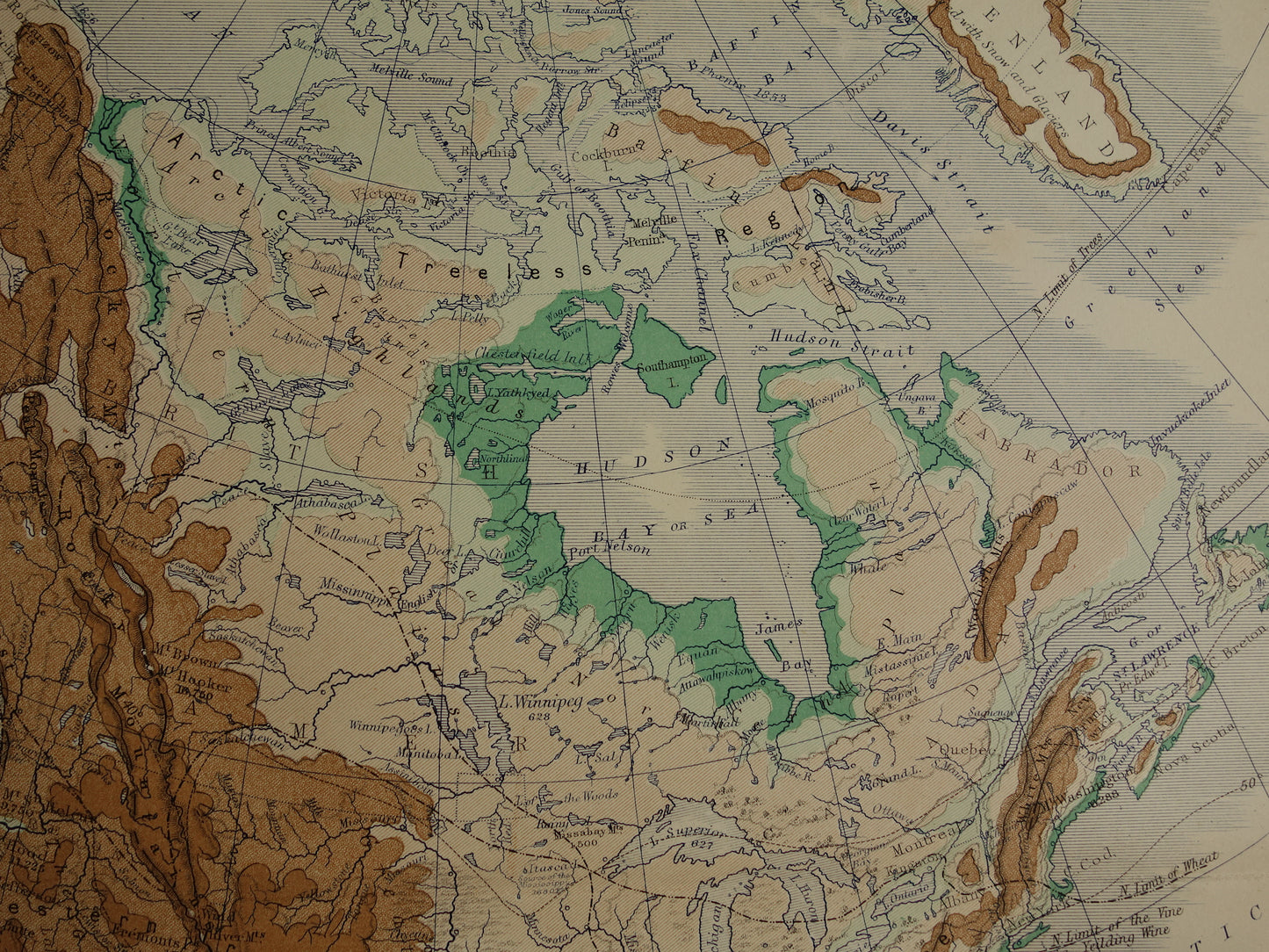 Noord-Amerika antieke kaart van Noord-Amerika 140+ jaar oude landkaart van continent uit 1879 - originele vintage hoogtekaart