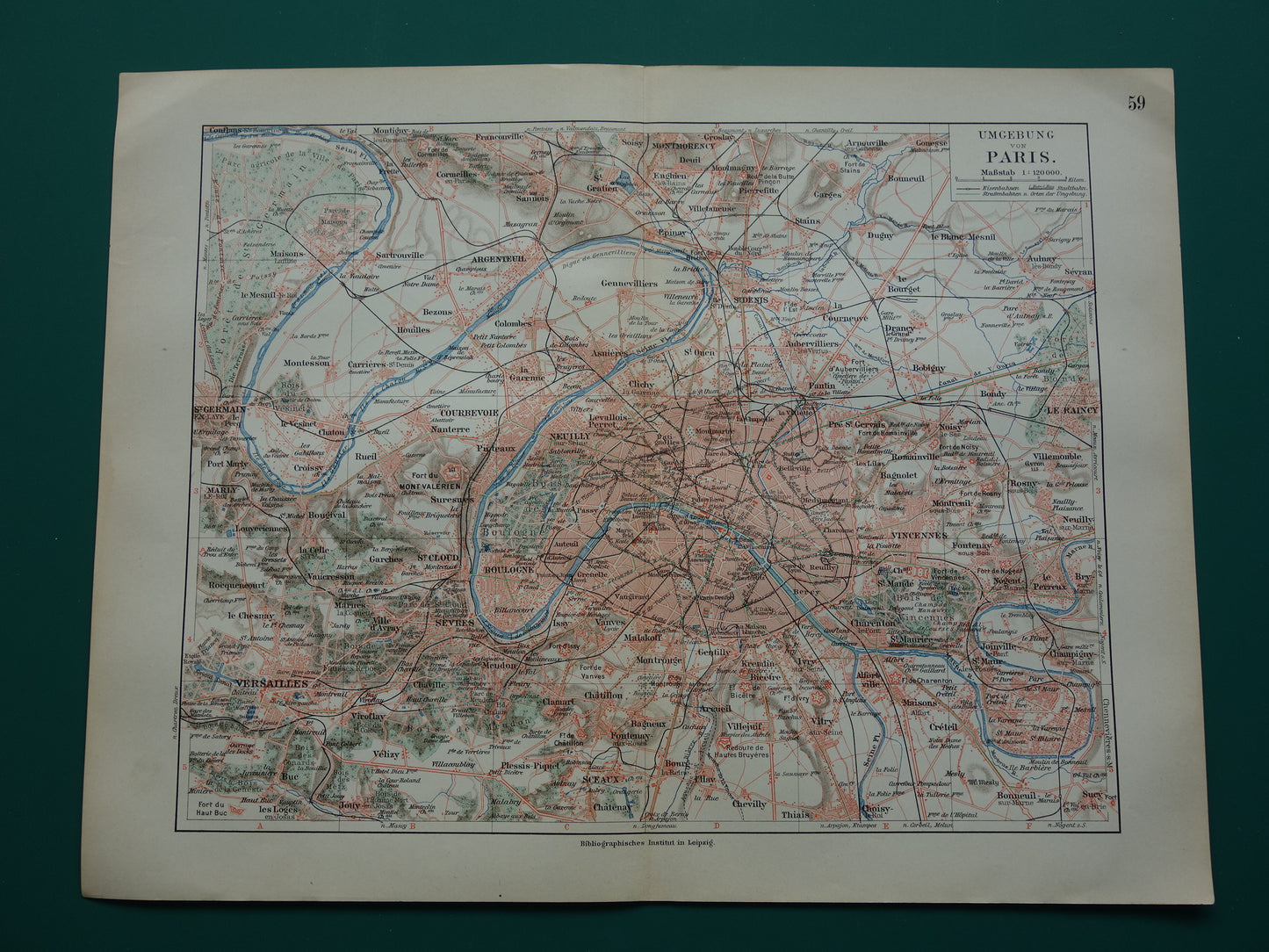 PARIJS oude kaart van Parijs en omgeving 1913 originele antieke Duitse landkaart Versailles Rambouillet
