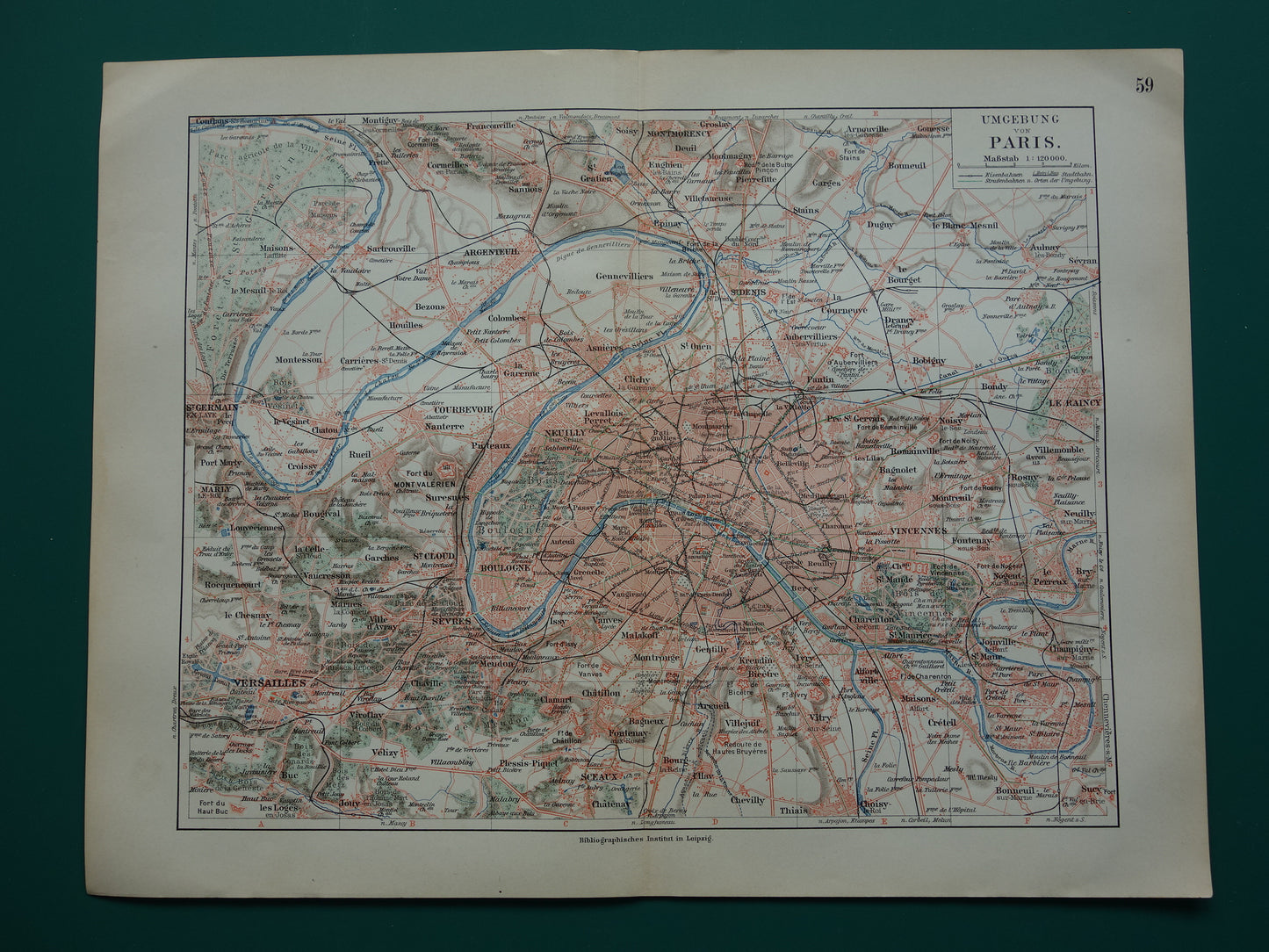 PARIJS oude kaart van Parijs en omgeving 1913 originele antieke Duitse landkaart Versailles Rambouillet