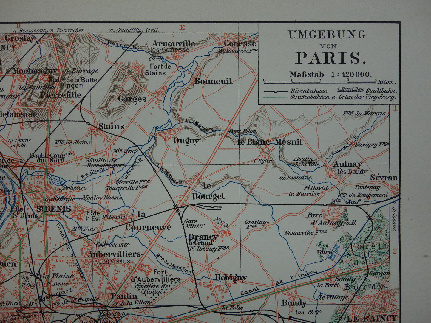PARIJS oude kaart van Parijs en omgeving 1913 originele antieke Duitse landkaart Versailles Rambouillet
