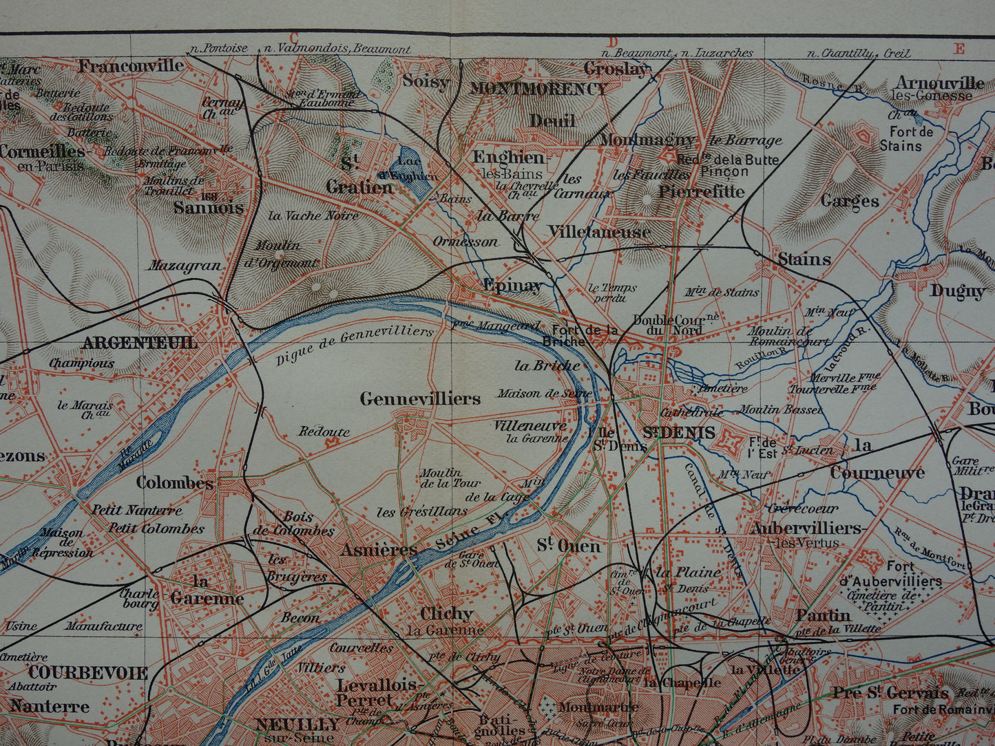PARIJS oude kaart van Parijs en omgeving 1913 originele antieke Duitse landkaart Versailles Rambouillet