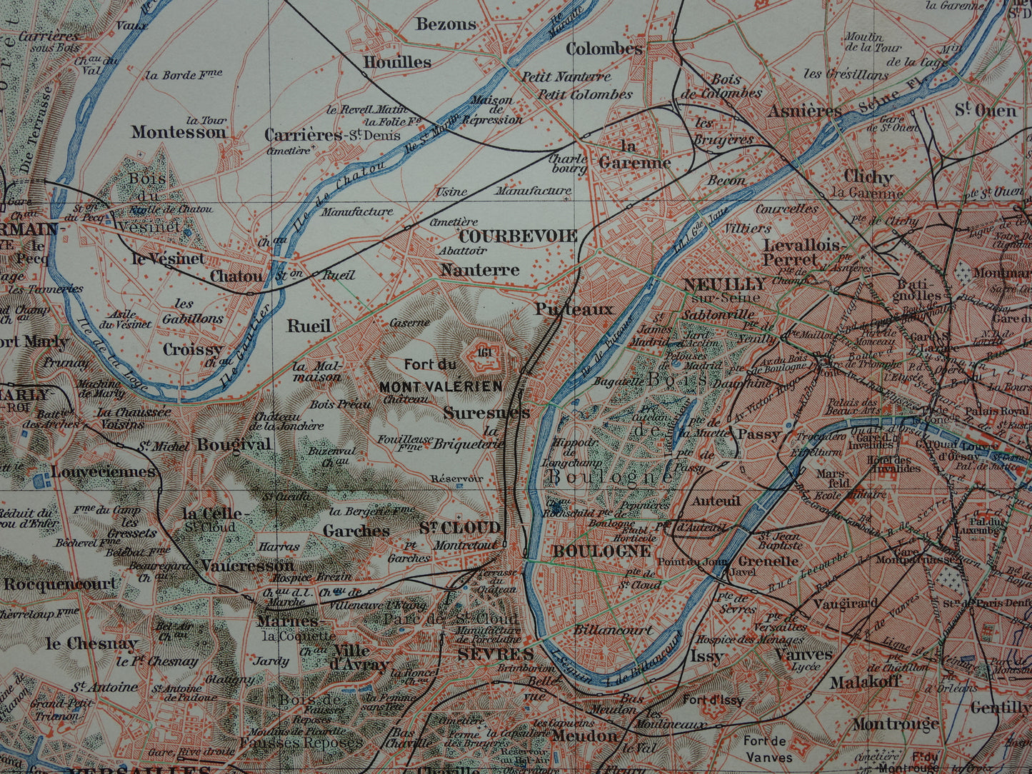 PARIJS oude kaart van Parijs en omgeving 1913 originele antieke Duitse landkaart Versailles Rambouillet
