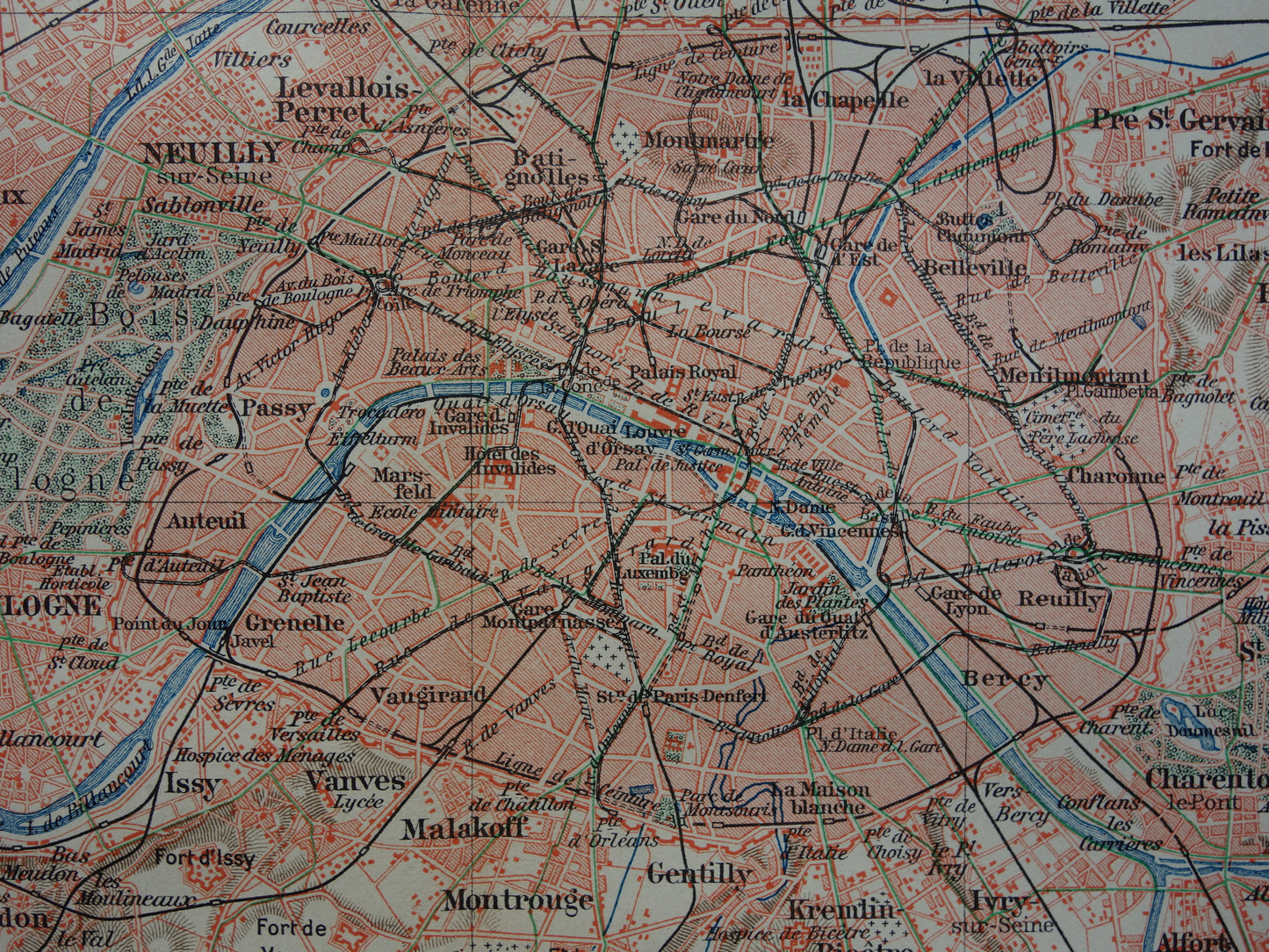 PARIJS oude kaart van Parijs en omgeving 1913 originele antieke Duitse landkaart Versailles Rambouillet