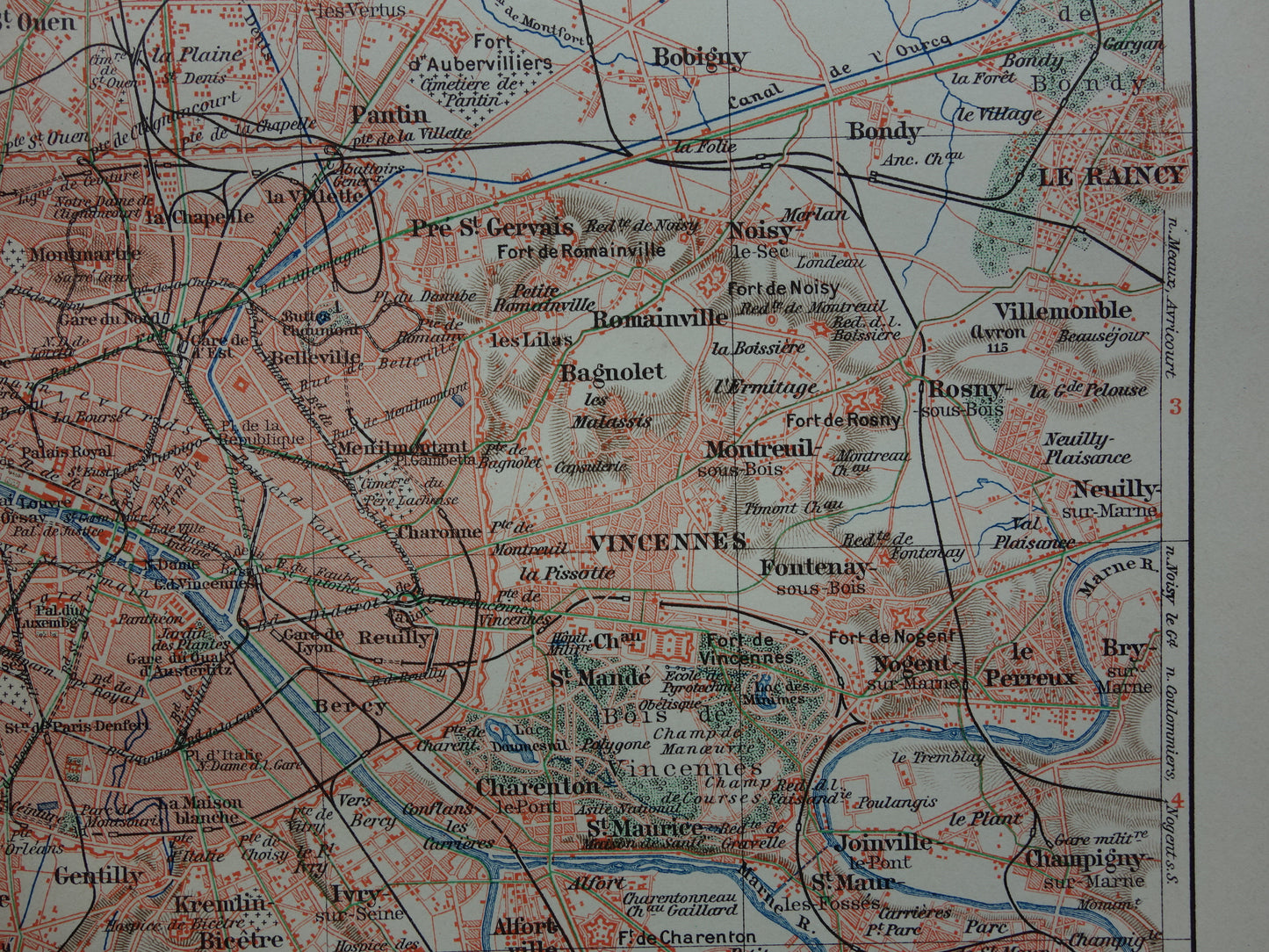 PARIJS oude kaart van Parijs en omgeving 1913 originele antieke Duitse landkaart Versailles Rambouillet