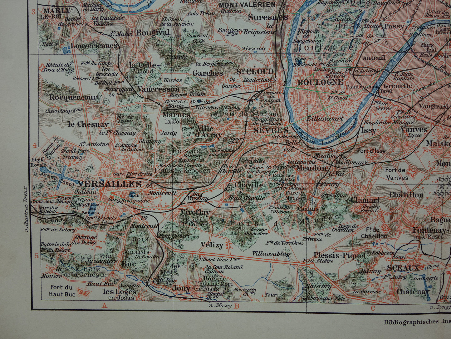 PARIJS oude kaart van Parijs en omgeving 1913 originele antieke Duitse landkaart Versailles Rambouillet