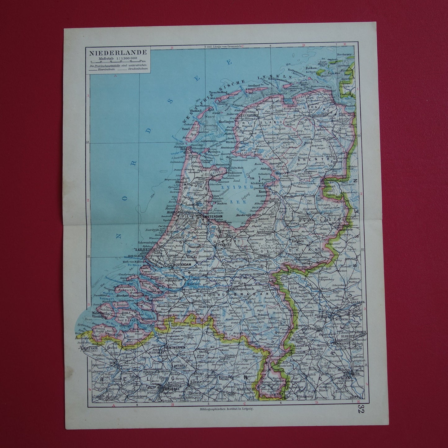 NEDERLAND oude gedetailleerde kaart van Nederland uit 1928 originele vintage landkaart