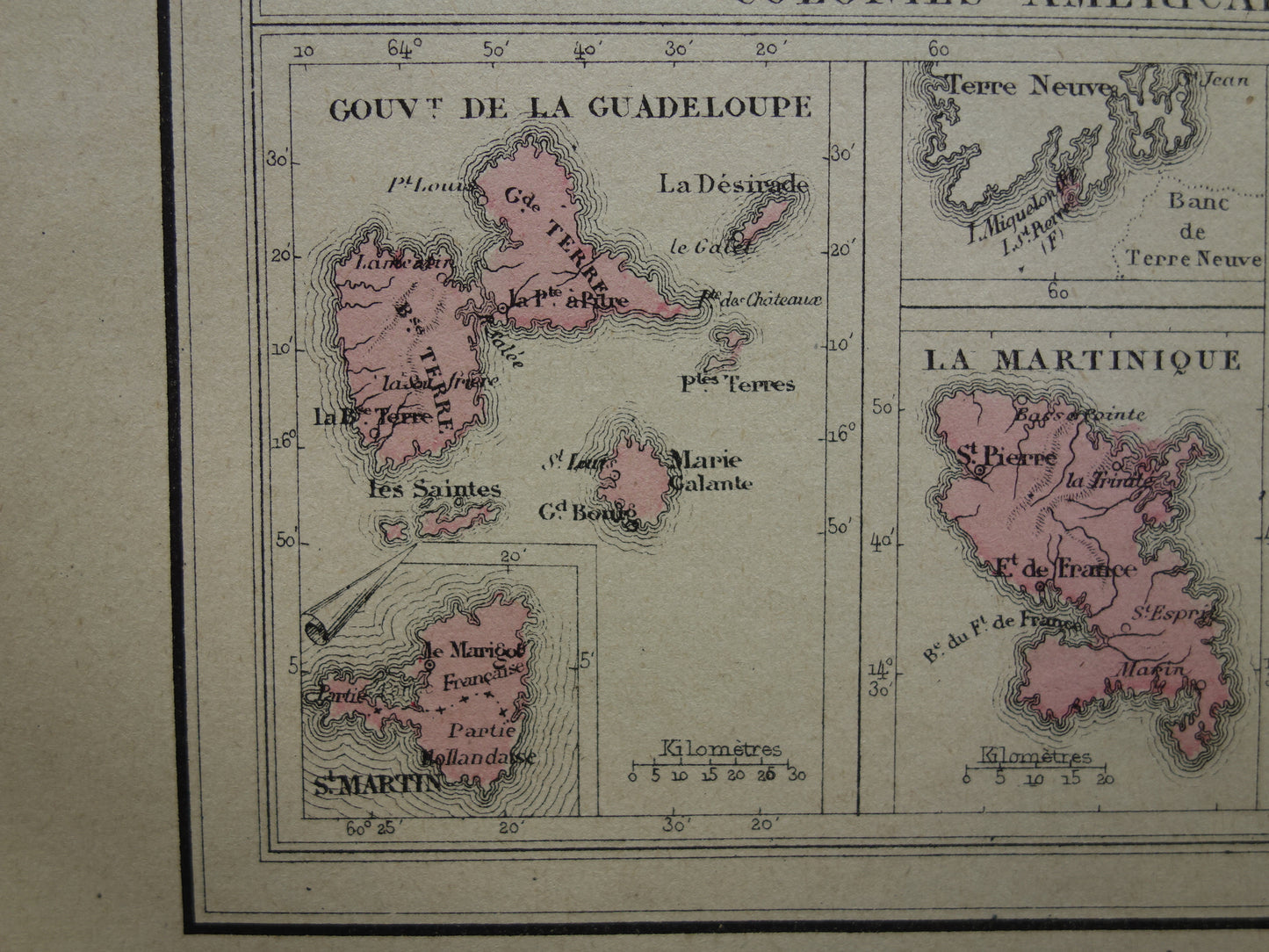 Oude kaart van Franse Koloniën uit 1877 originele 145+ jaar oude handgekleurde landkaart Kolonie Frankrijk