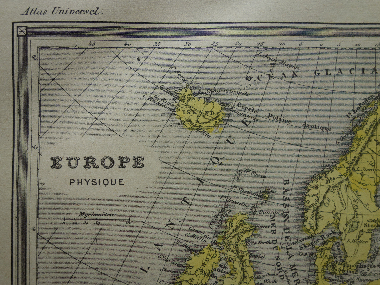 Oude kaart van rivieren in Europa uit 1877 originele antieke handgekleurde landkaart vintage geologie kaarten