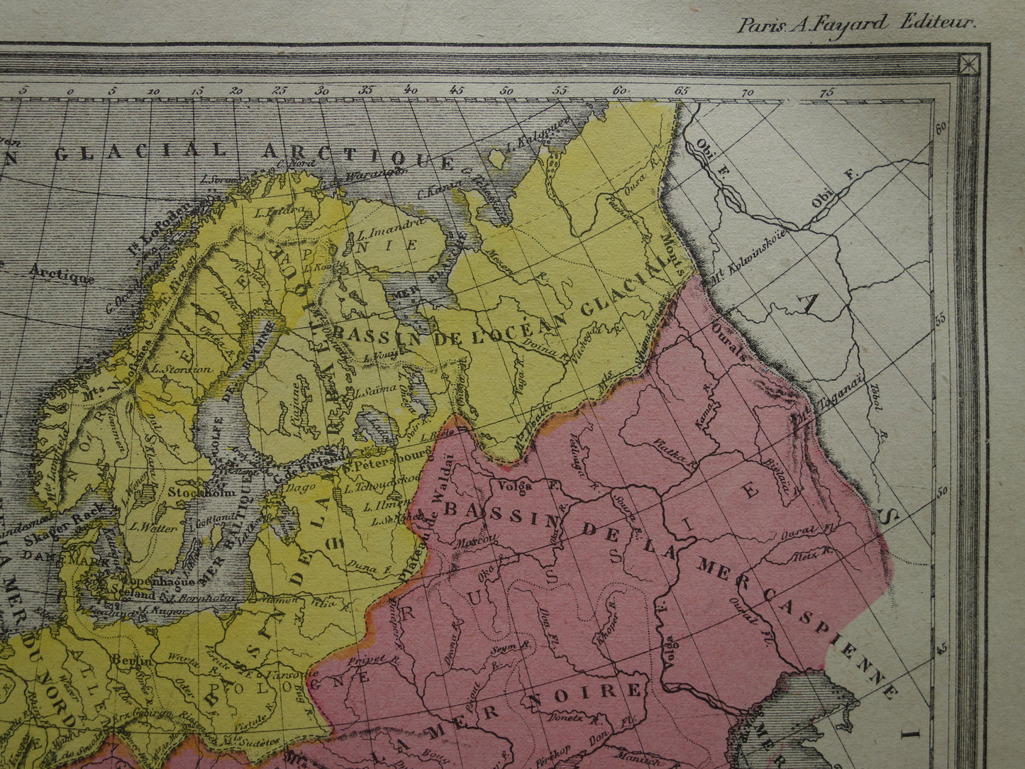 Oude kaart van rivieren in Europa uit 1877 originele antieke handgekleurde landkaart vintage geologie kaarten