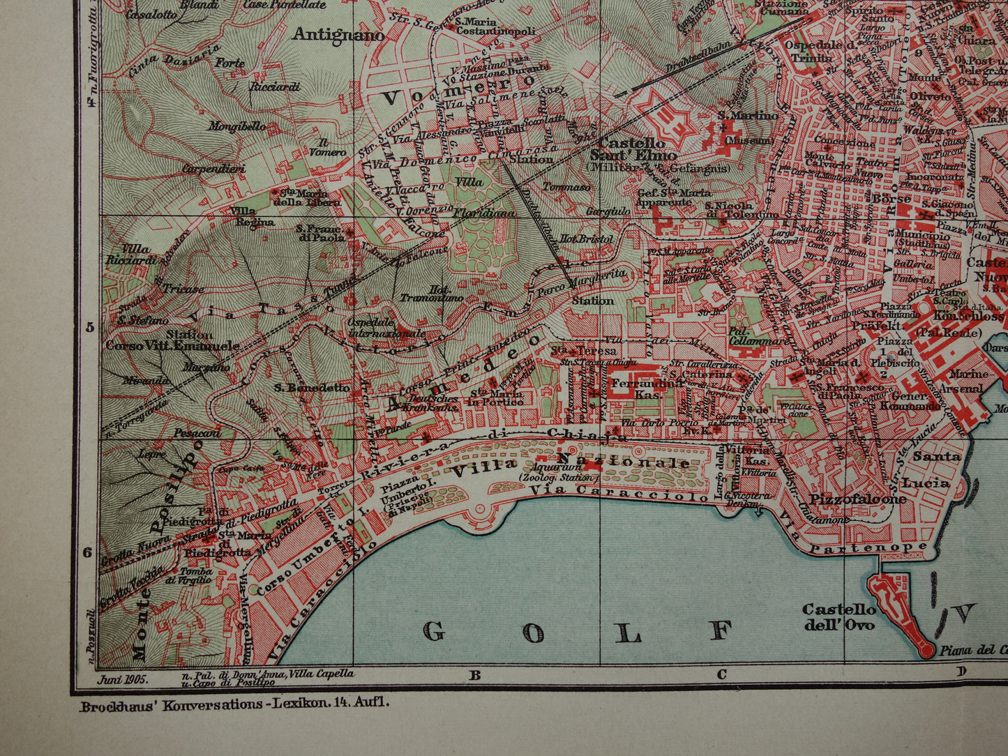 NAPELS antieke plattegrond 115+ jaar oude kaart van Napoli Italië uit 1905 - originele vintage historische kaarten