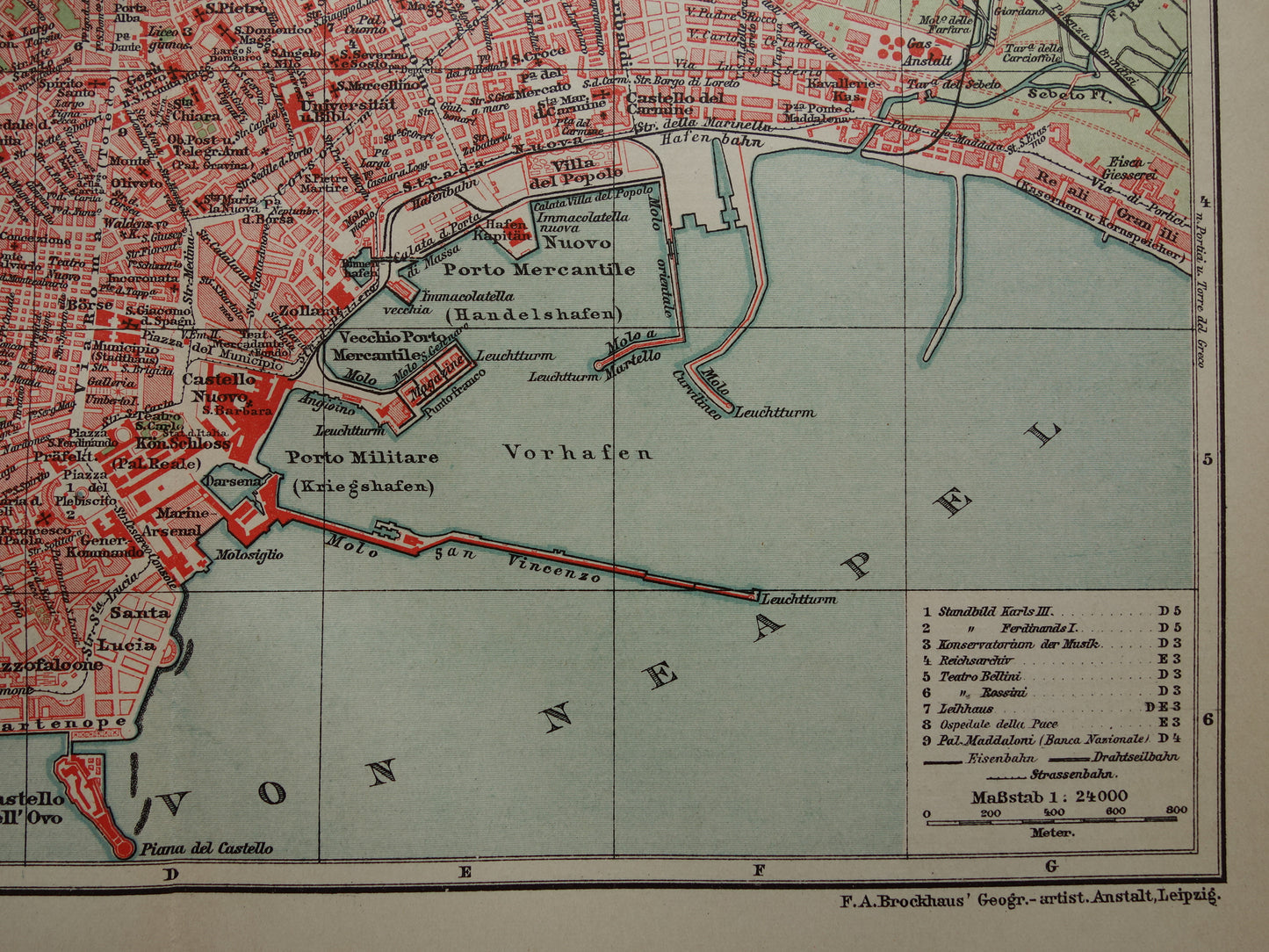 NAPELS antieke plattegrond 115+ jaar oude kaart van Napoli Italië uit 1905 - originele vintage historische kaarten
