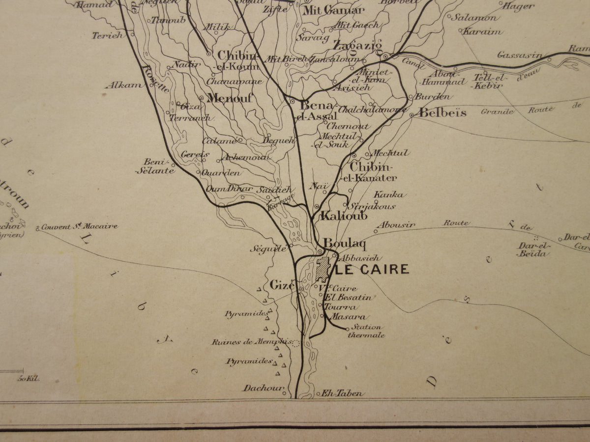ÄGYPTEN Antike Karte des Nildeltas aus dem Jahr 1896 Altfranzösische handkolorierte Karte der Nilmündung