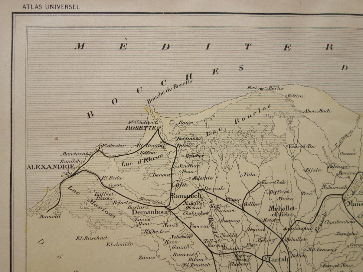 ÄGYPTEN Antike Karte des Nildeltas aus dem Jahr 1896 Altfranzösische handkolorierte Karte der Nilmündung