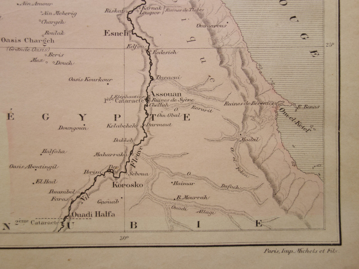 ÄGYPTEN Antike Karte von Ägypten aus dem Jahr 1896 Alte französische handkolorierte Karte