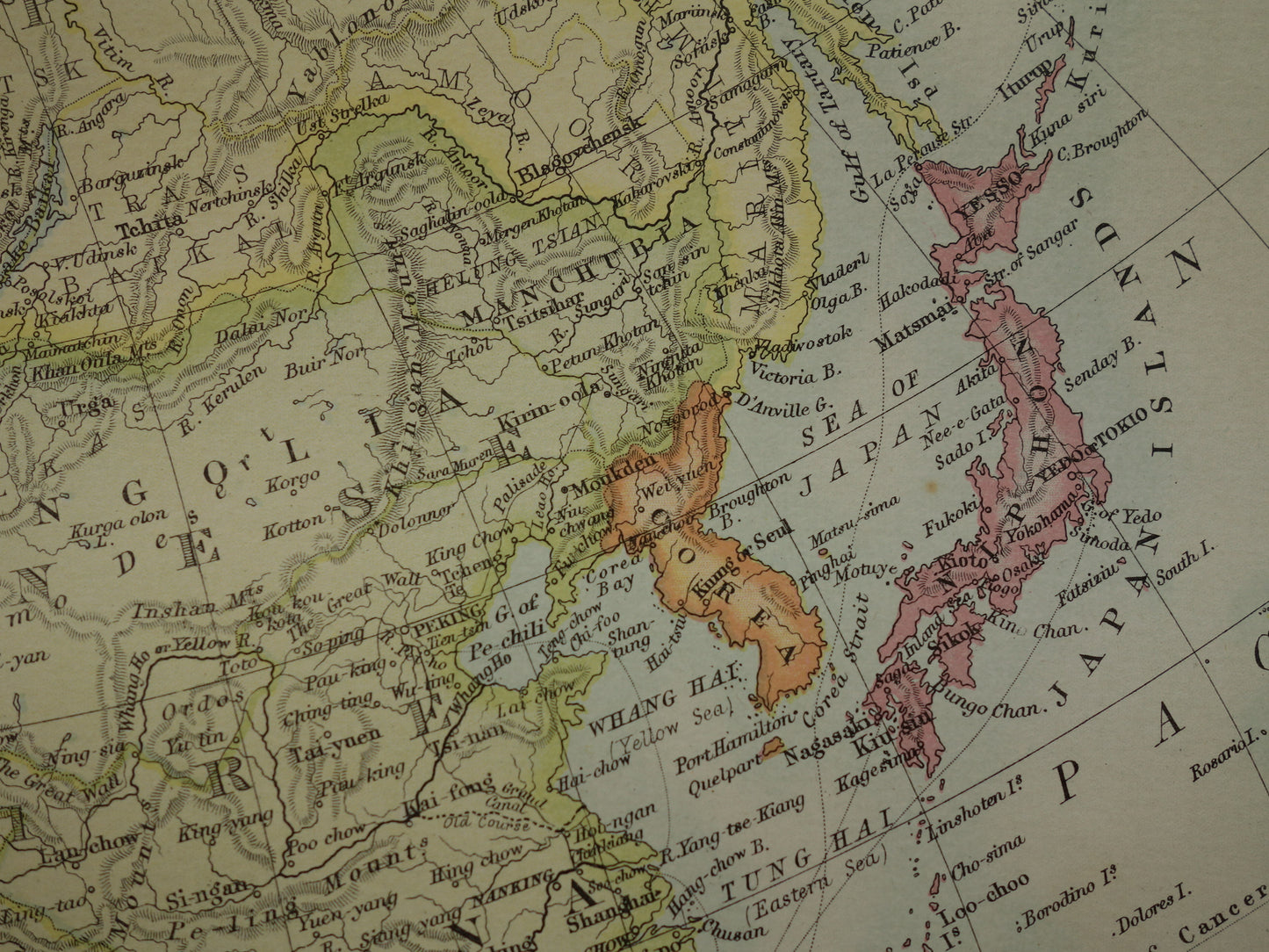 AZIË oude kaart 1890 originele antieke Engelse landkaart van continent Azië poster