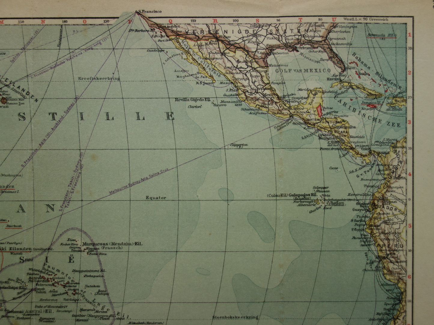 Oude kaart van Oceanië 1929 originele Nederlandse vintage landkaart continent