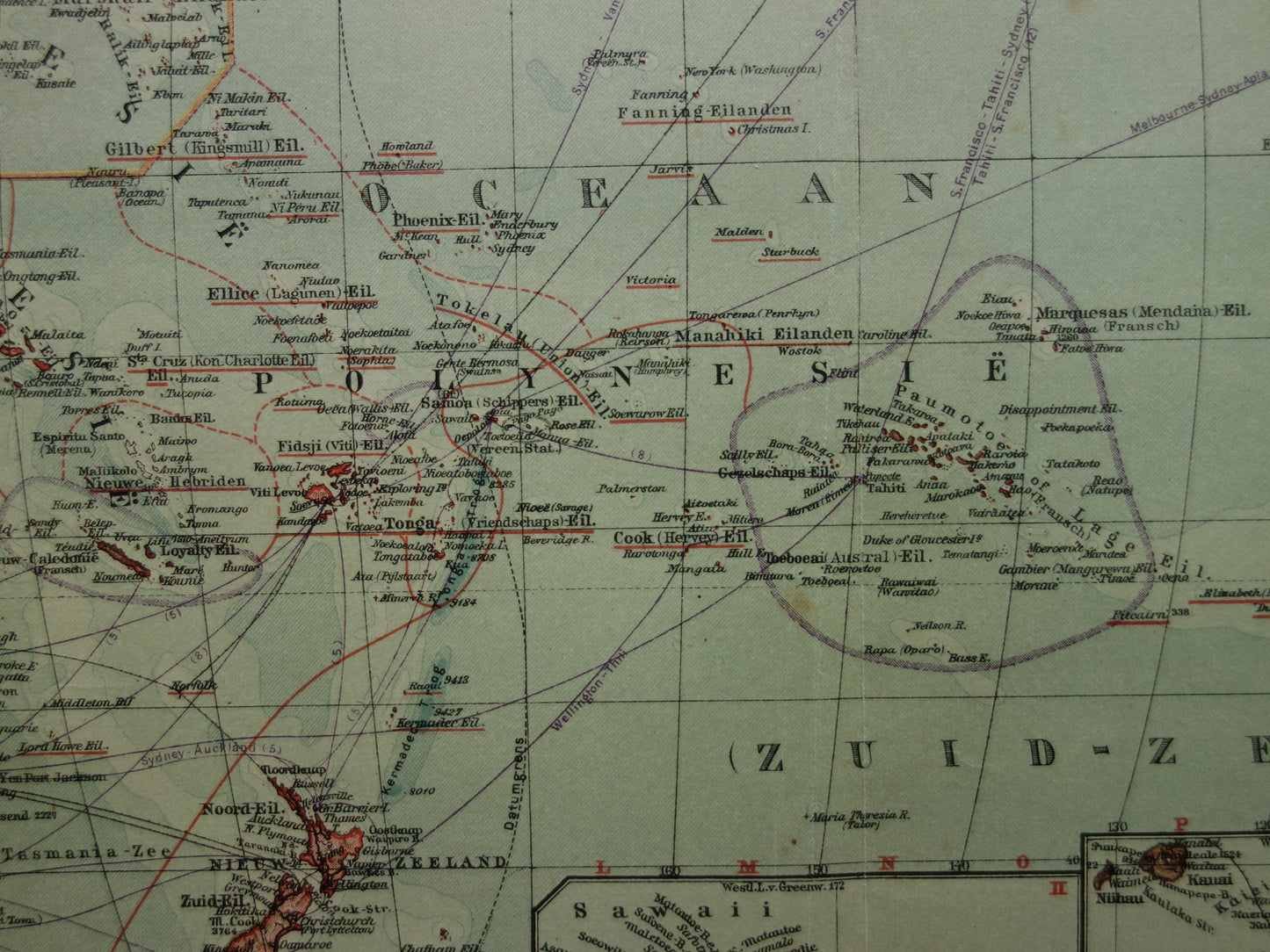 Oude kaart van Oceanië 1929 originele Nederlandse vintage landkaart continent