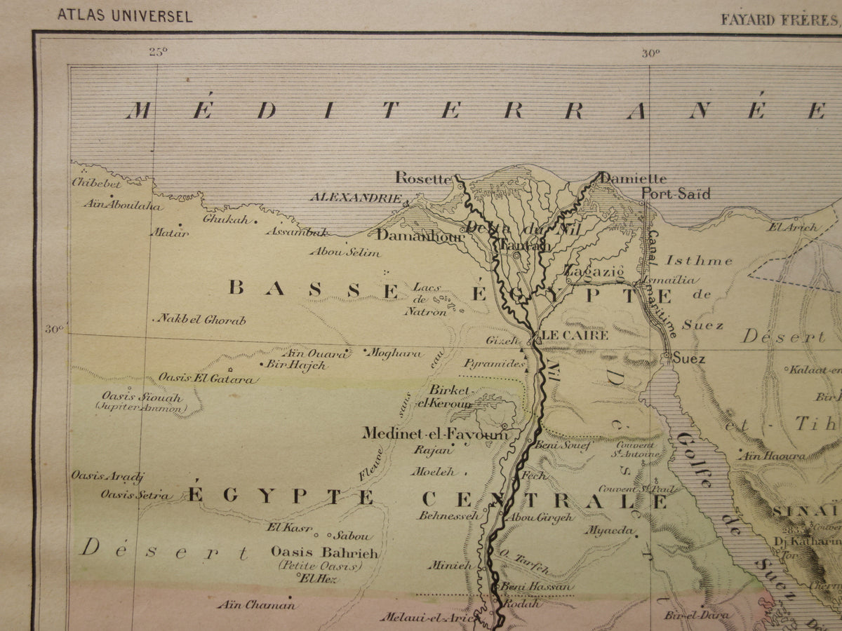 ÄGYPTEN Antike Karte von Ägypten aus dem Jahr 1896 Alte französische handkolorierte Karte